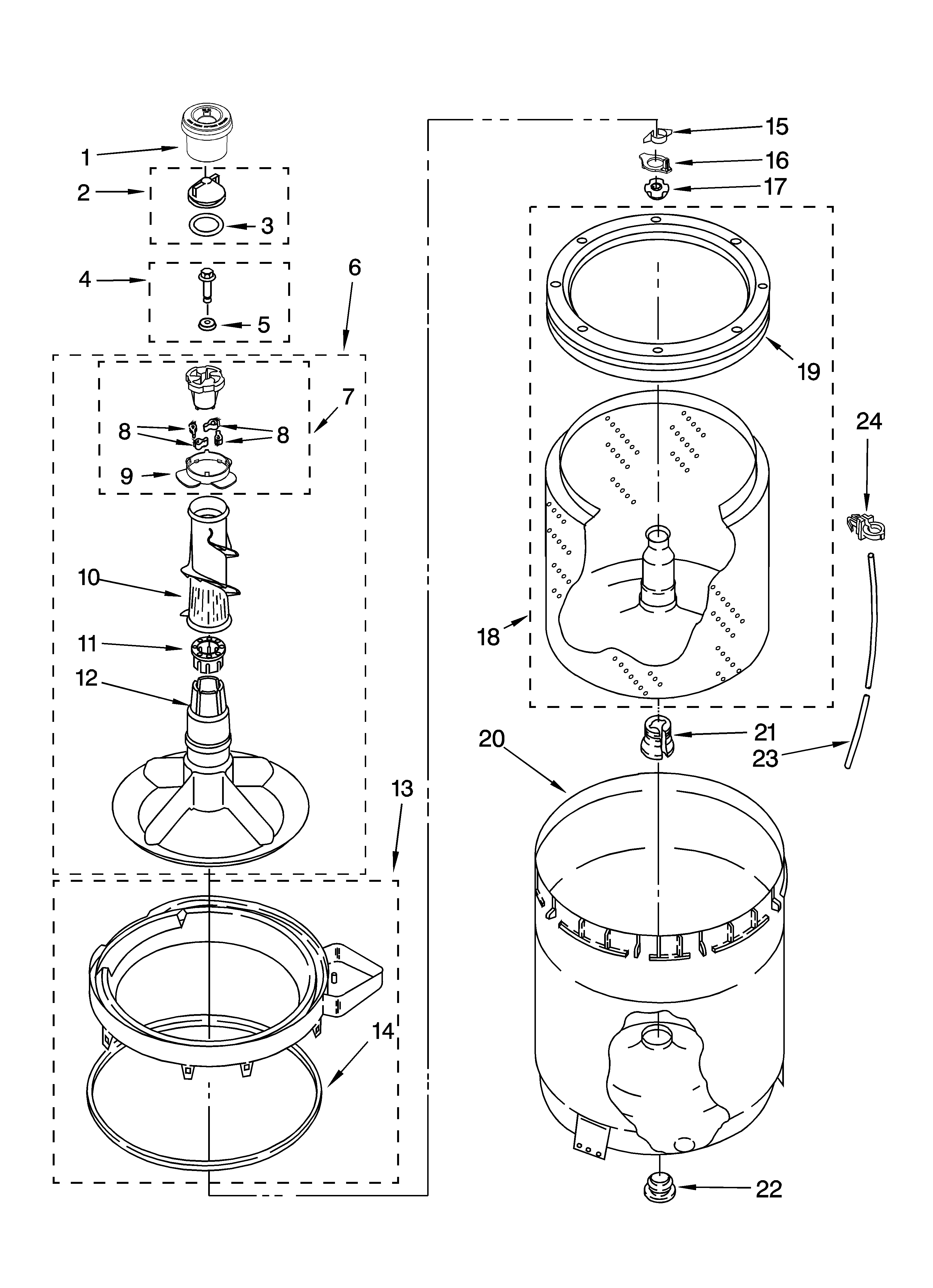 Agitator, basket and tub parts