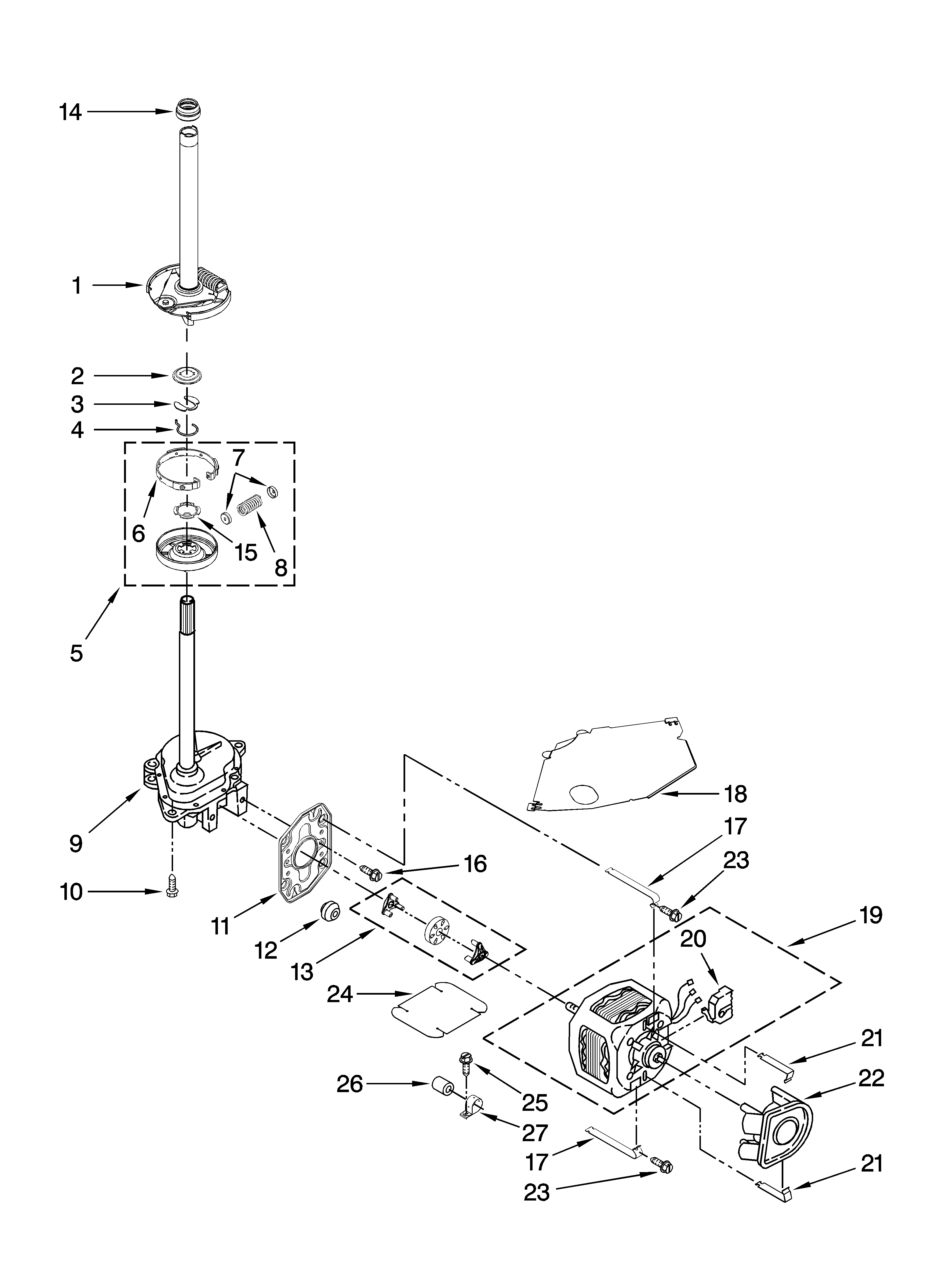 Brake, clutch, gearcase, motor and pump parts