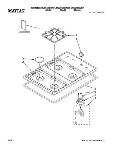 Cooktop, burner and grate parts