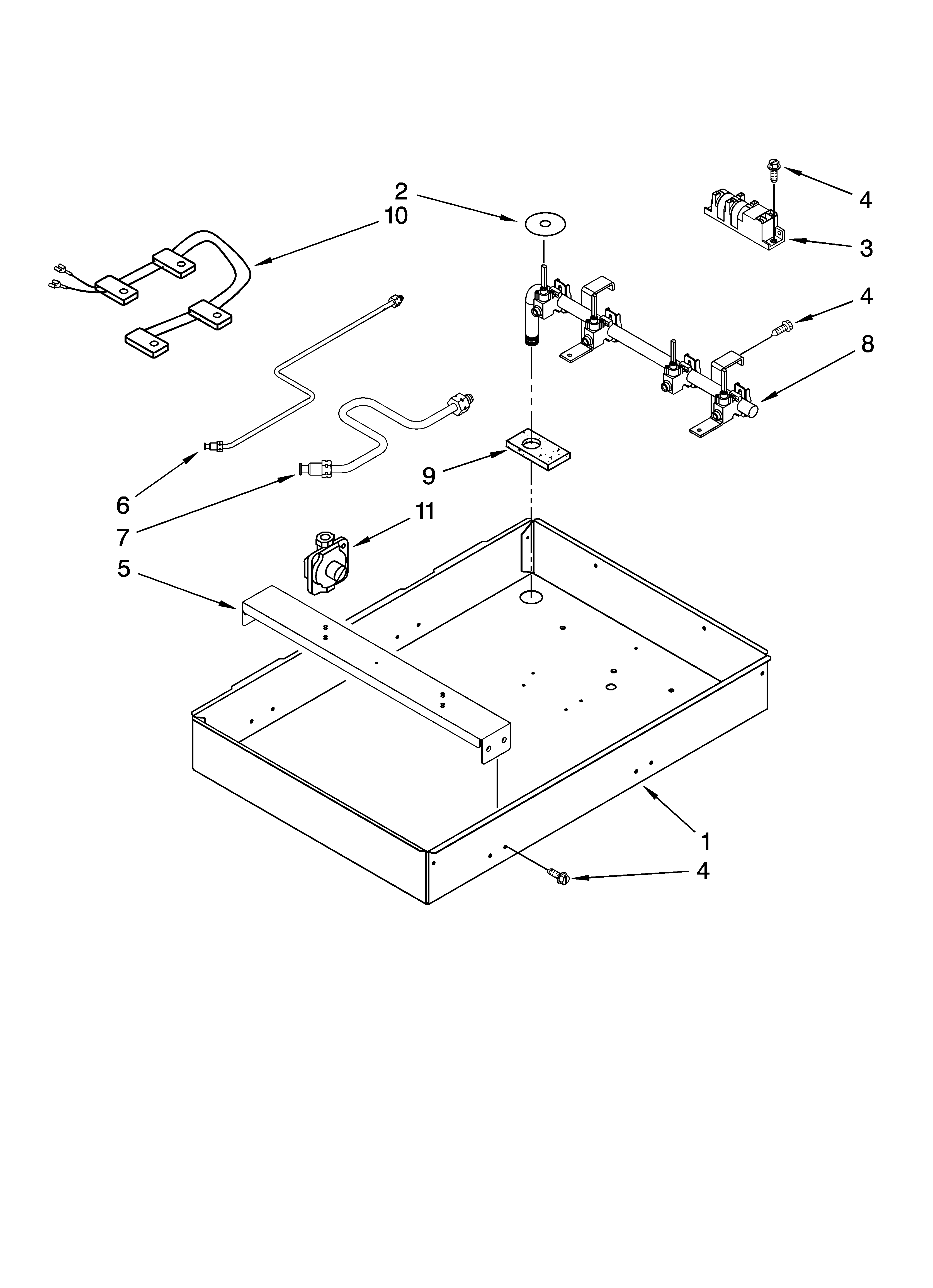 BURNER BOX, GAS VALVES, AND SWITCHES