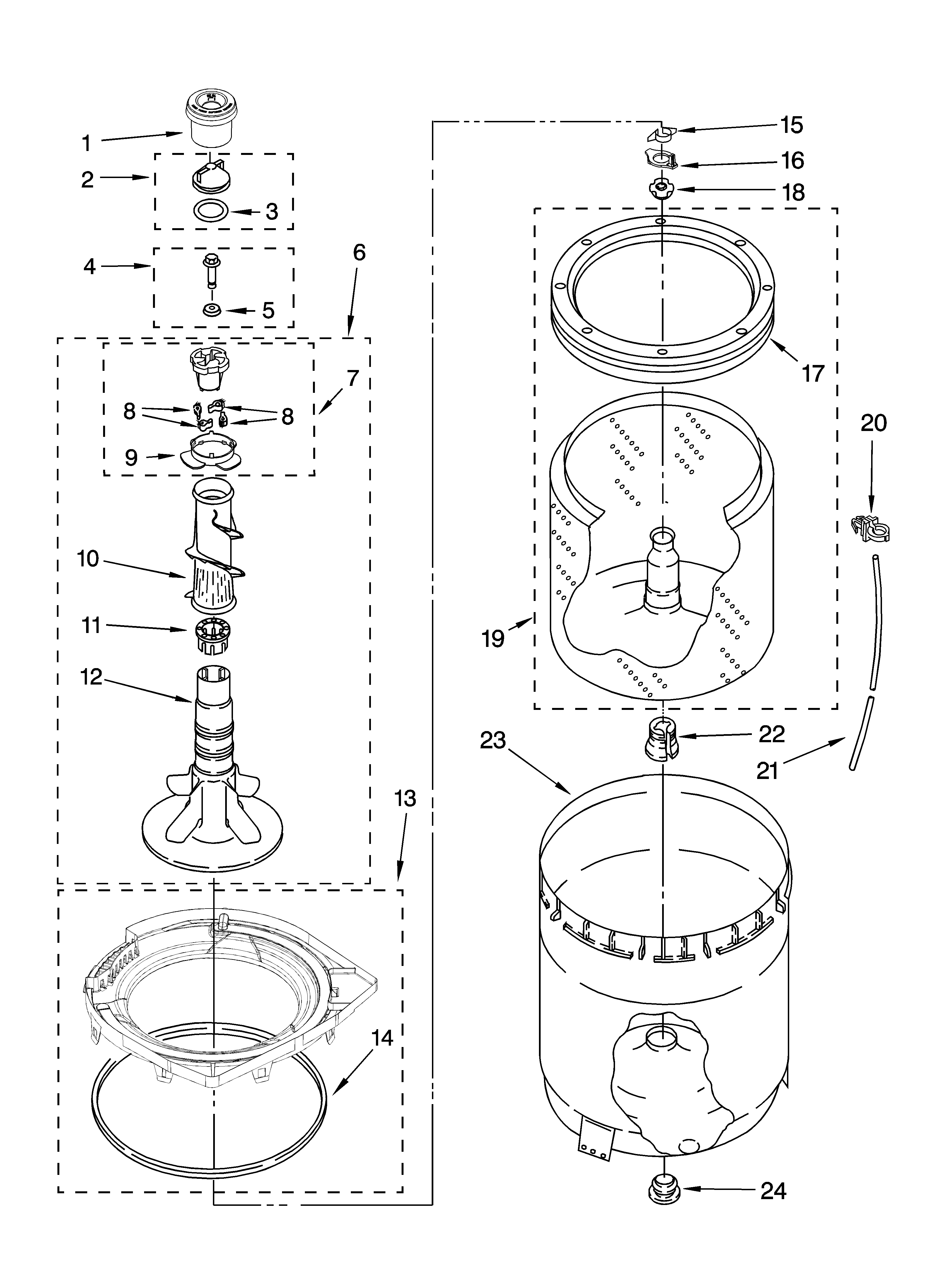 Agitator, basket and tub parts