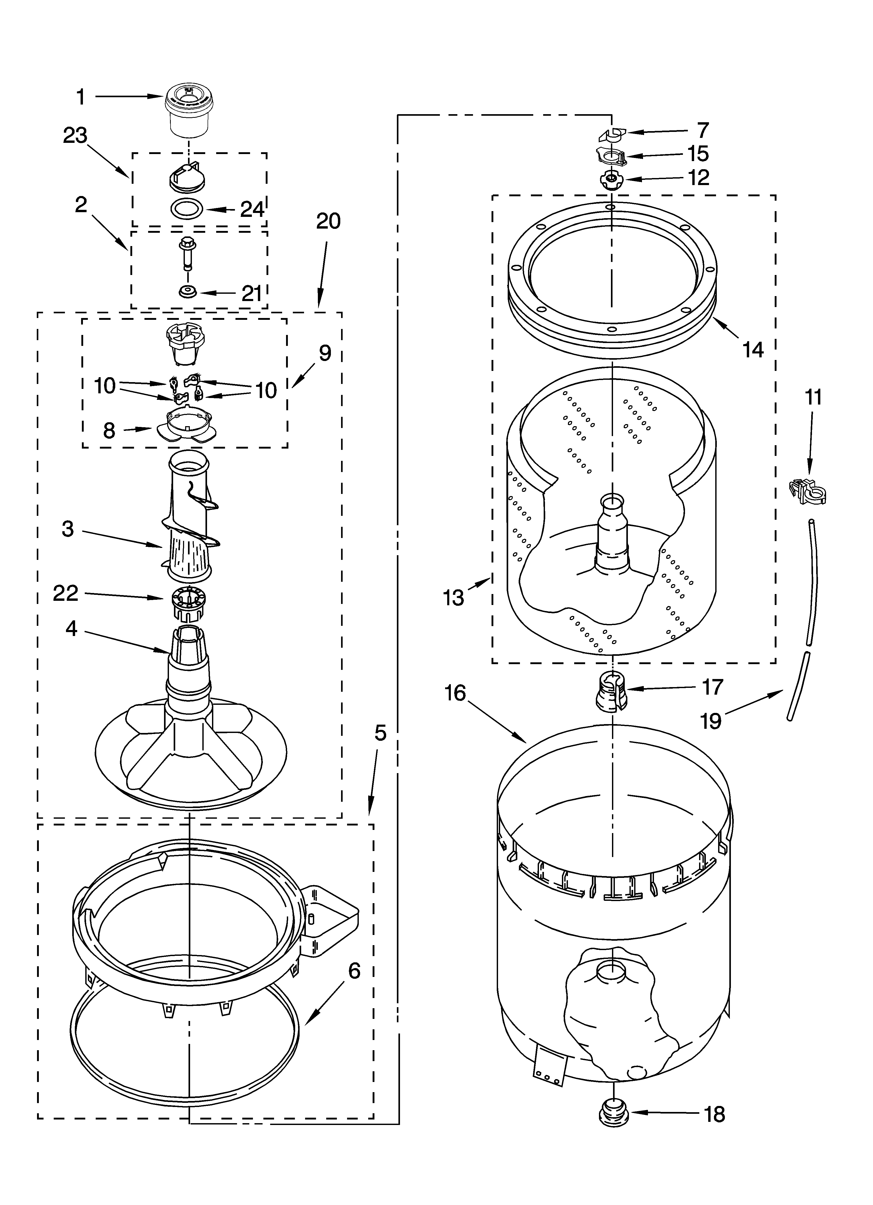 Agitator, basket and tub parts