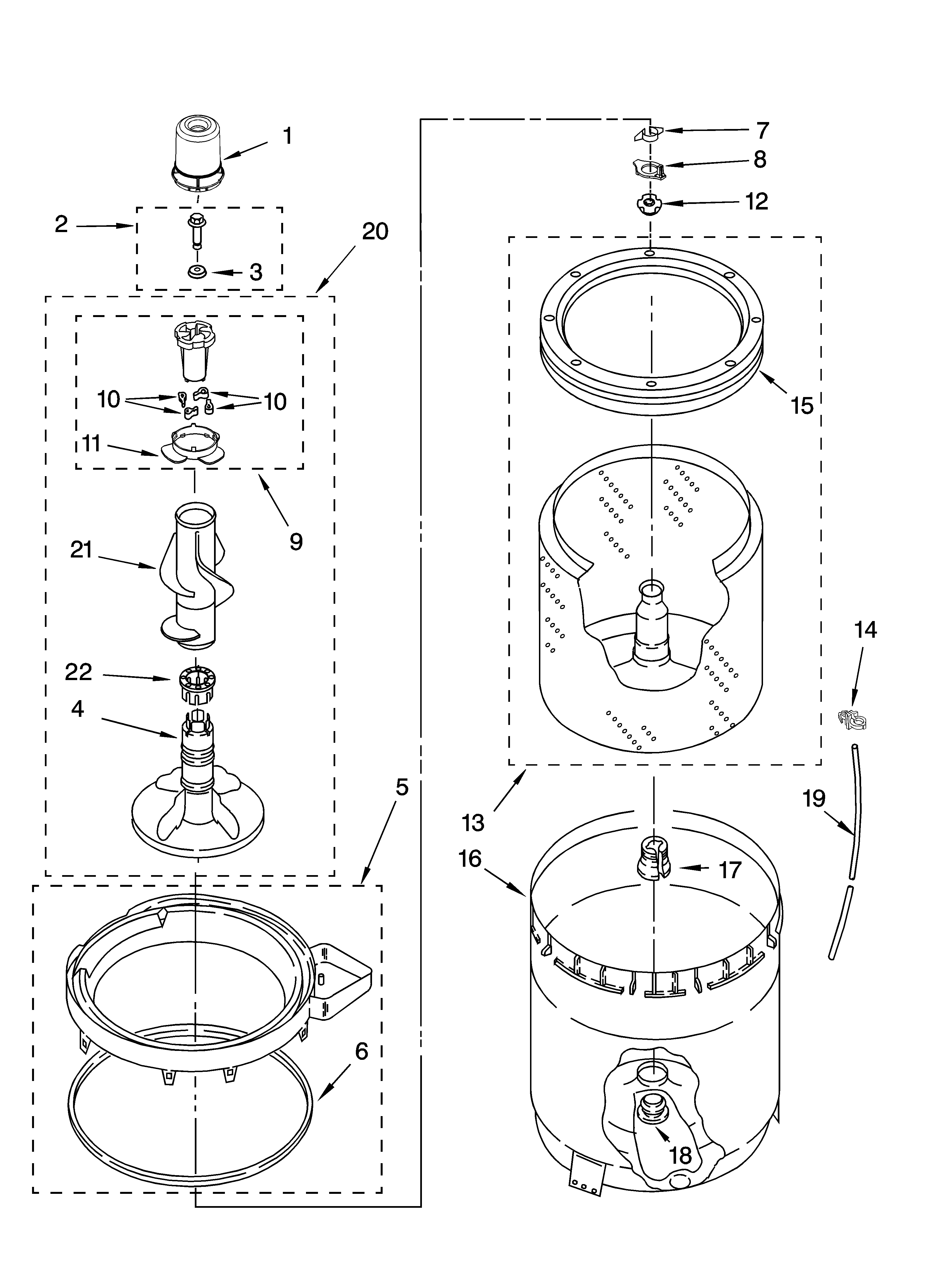 Agitator, basket and tub parts