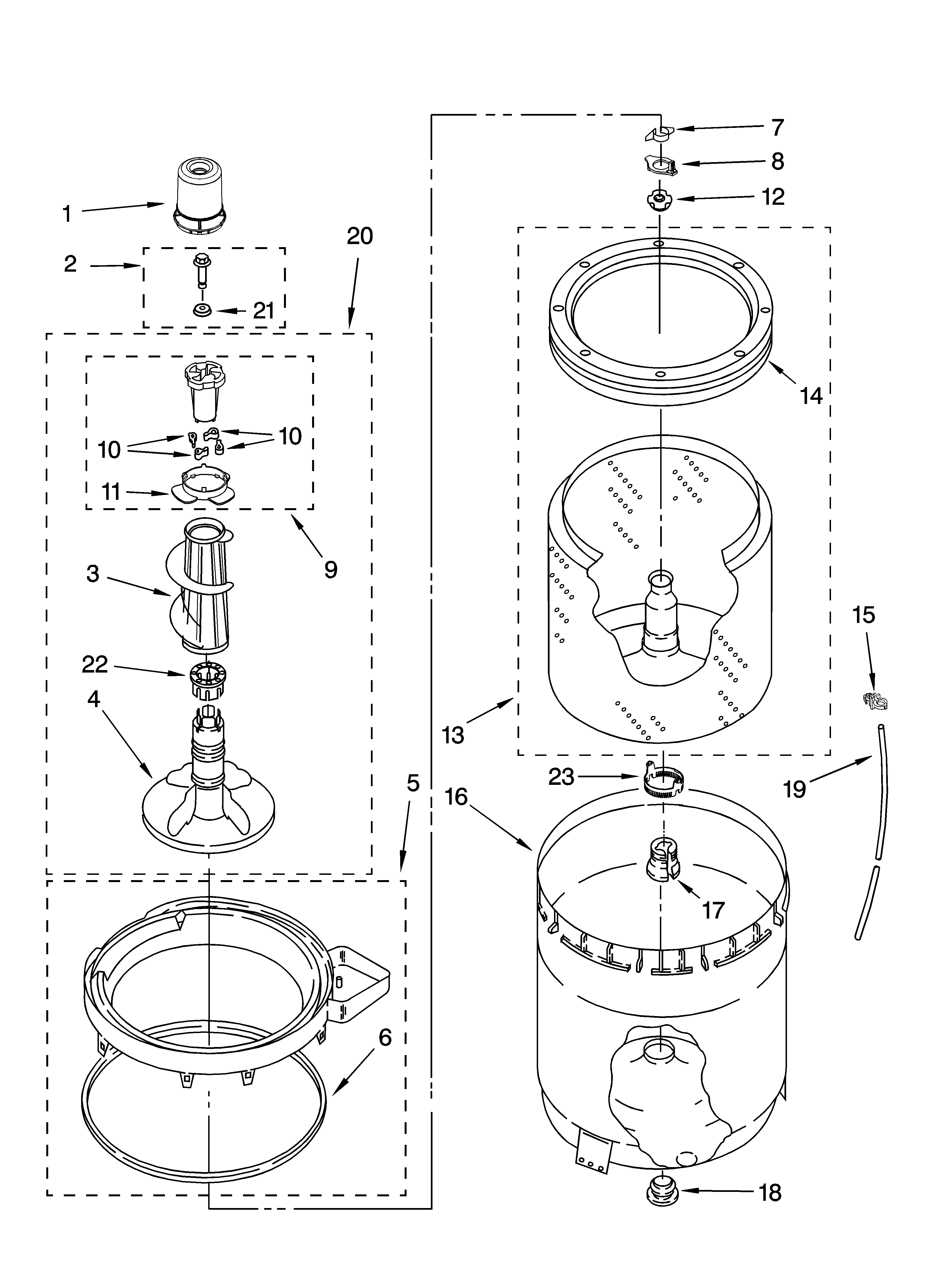 Agitator, basket and tub parts