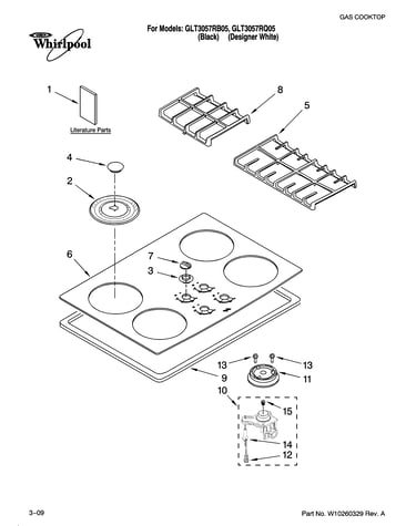 Cooktop, burner and grate parts