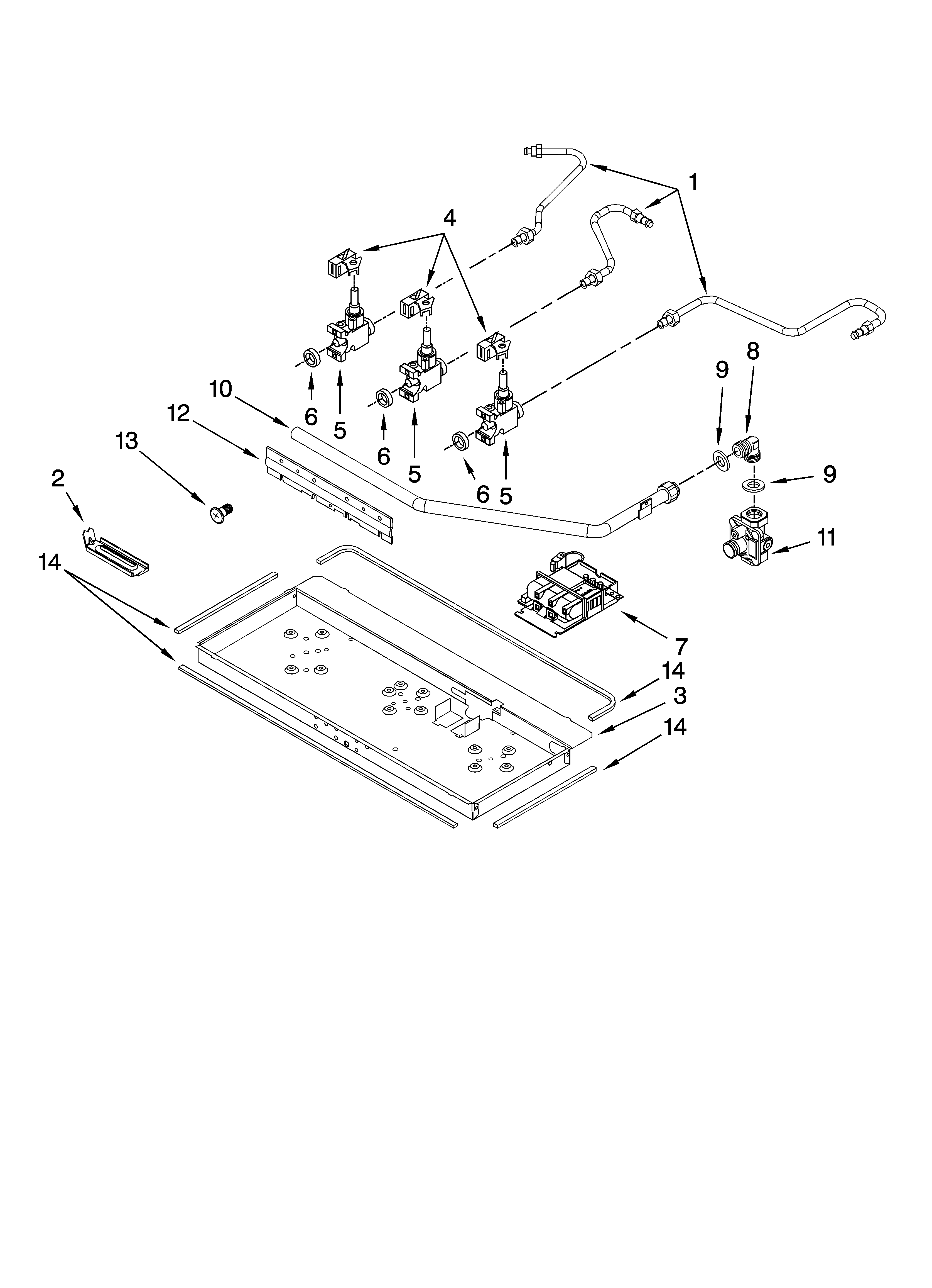 Burner box, gas valves, and switches