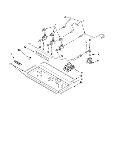 Burner box, gas valves, and switches