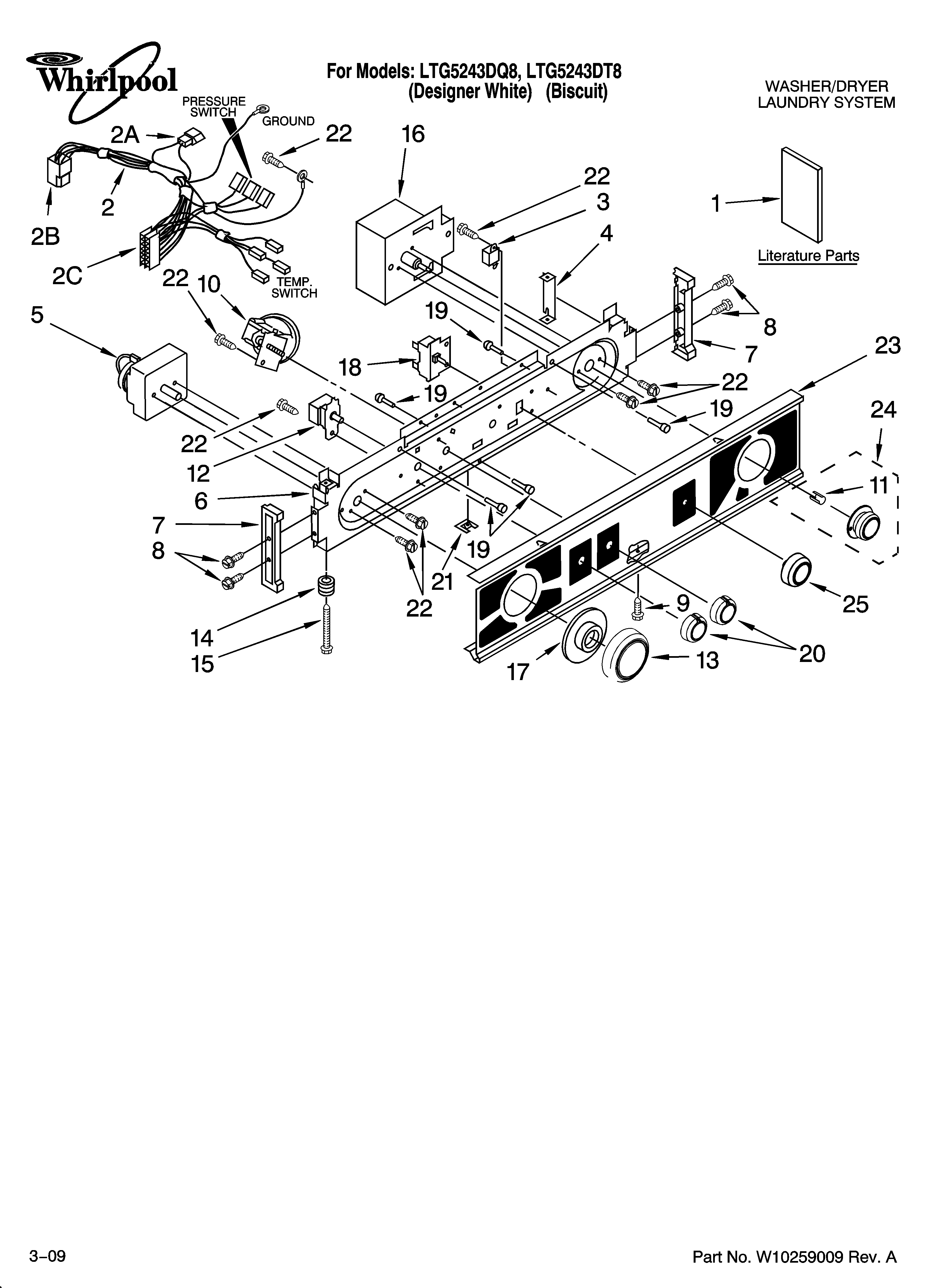 Washer/dryer control panel parts