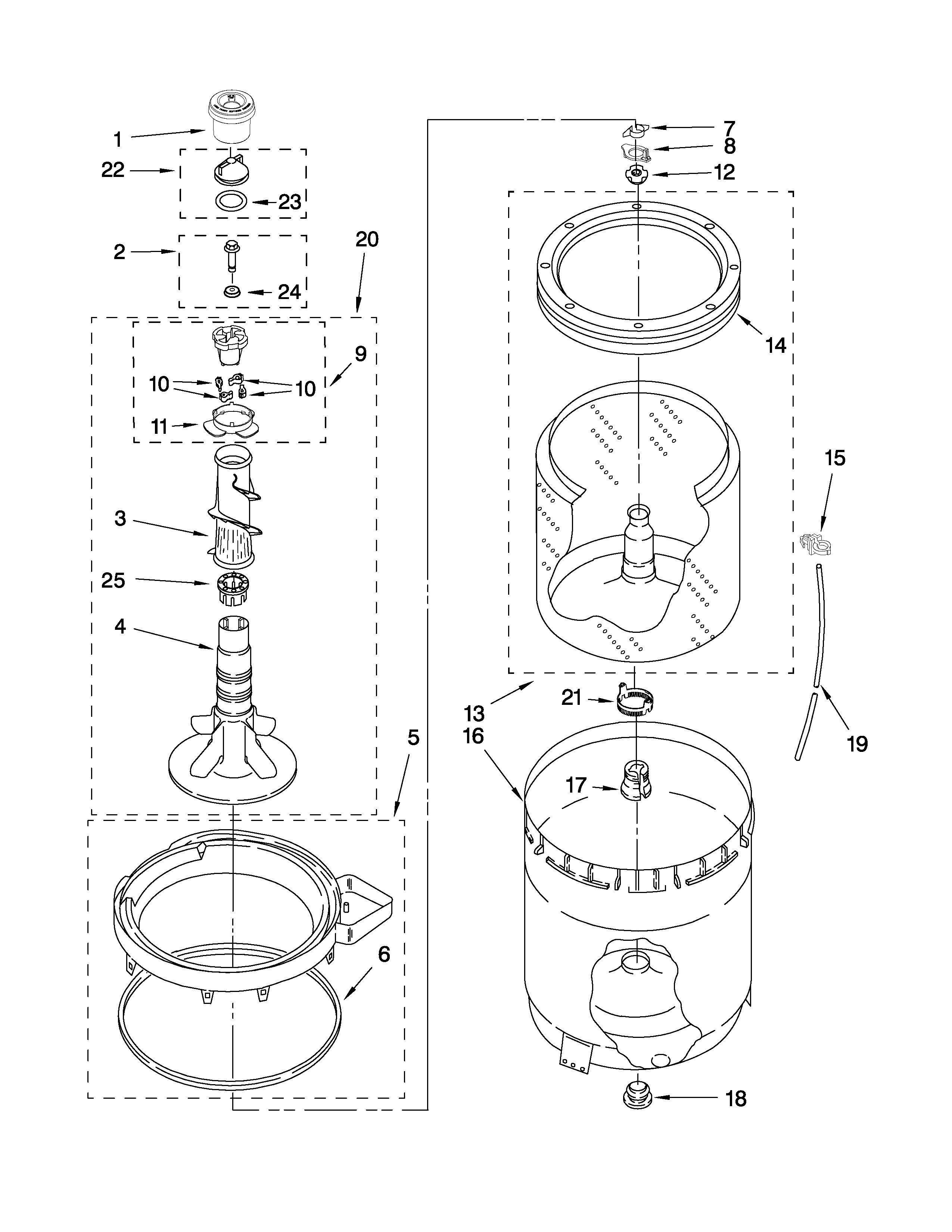 Agitator, basket and tub parts