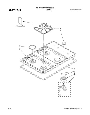 Cooktop, burner and grate parts