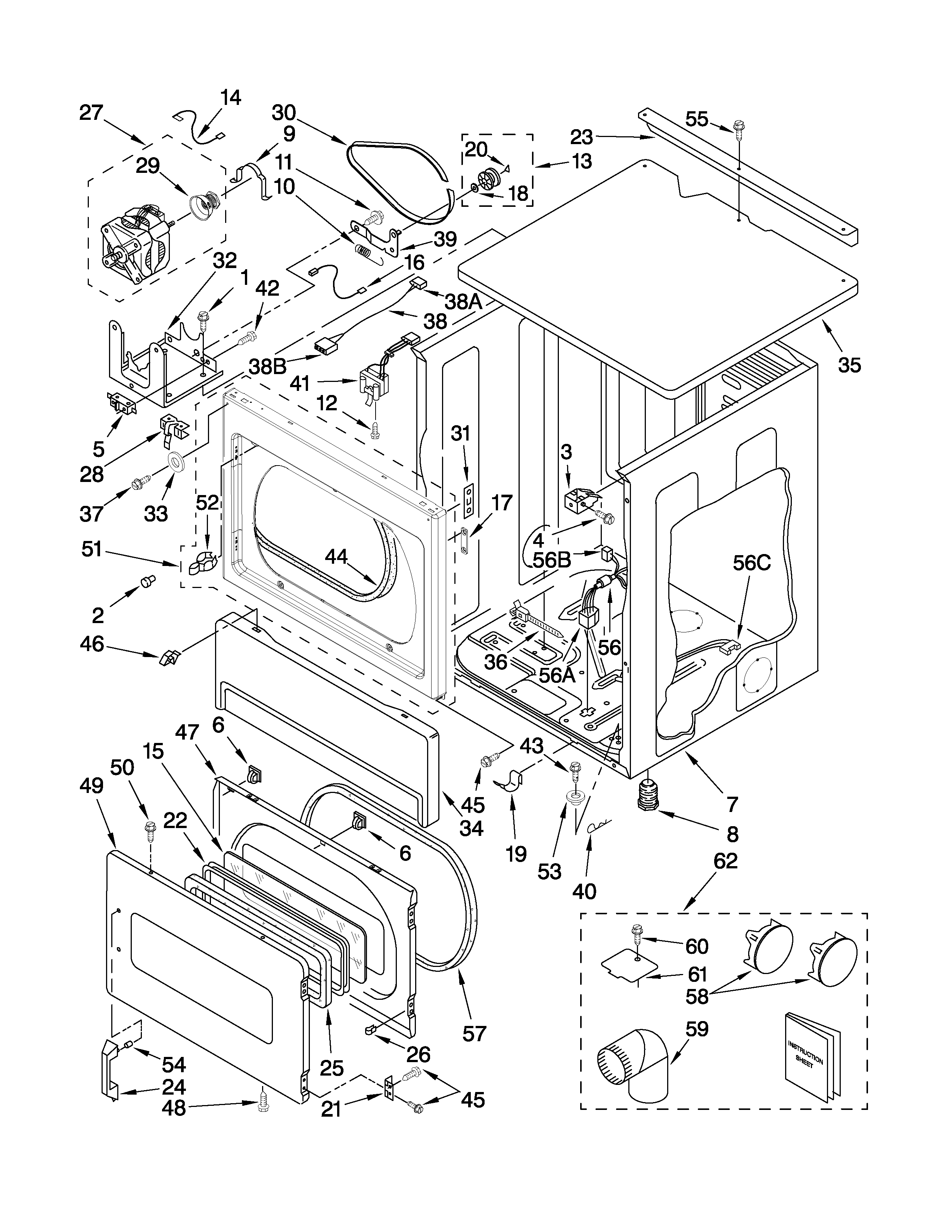 Upper cabinet and front panel parts