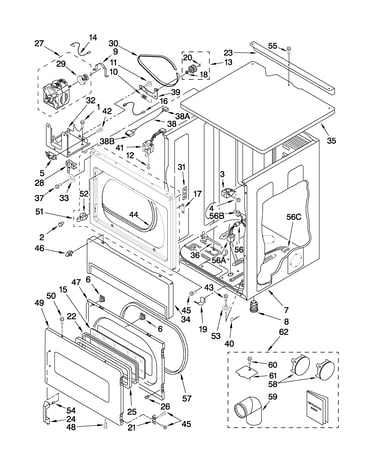 Upper cabinet and front panel parts