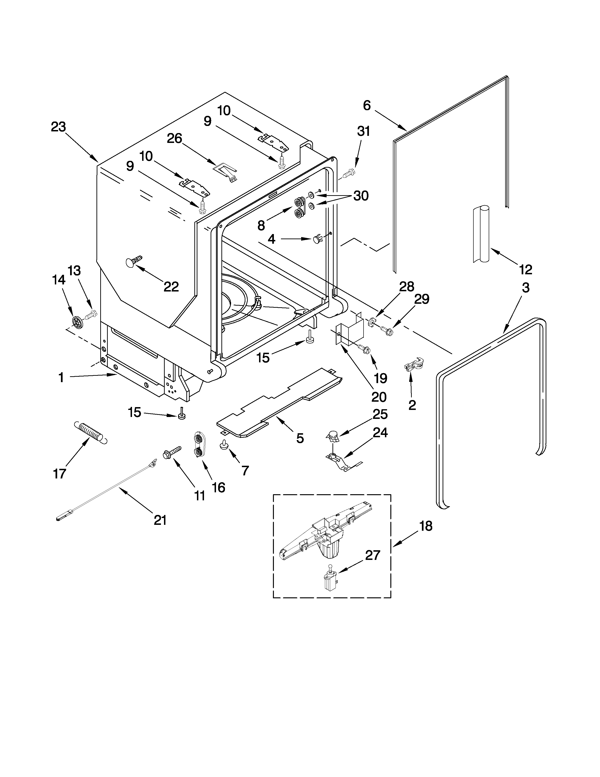 Tub and frame parts