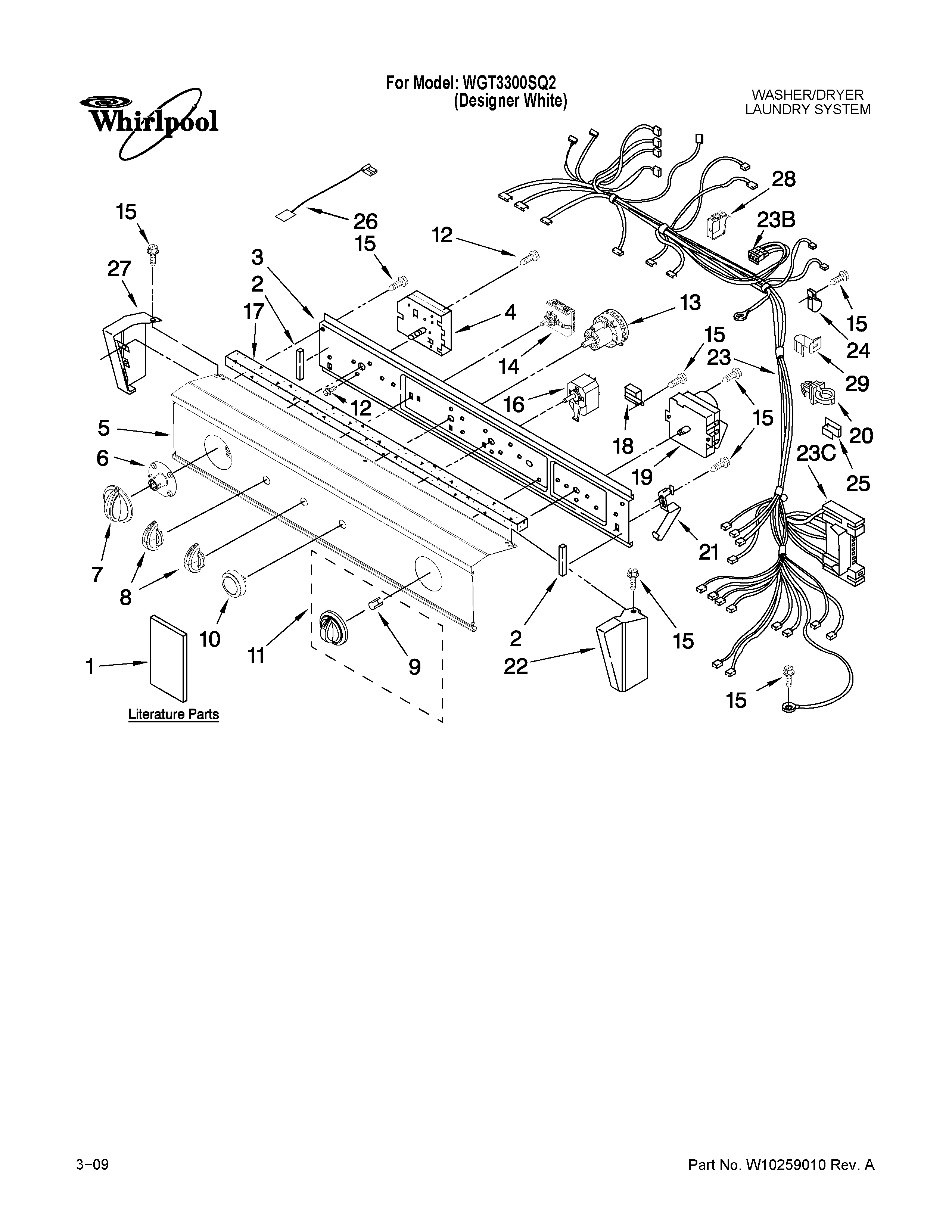 Washer/dryer control panel parts