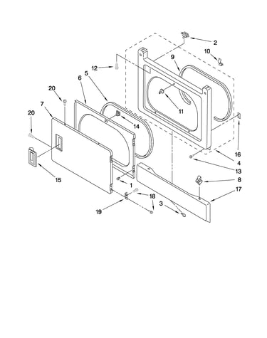 Dryer front panel and door parts