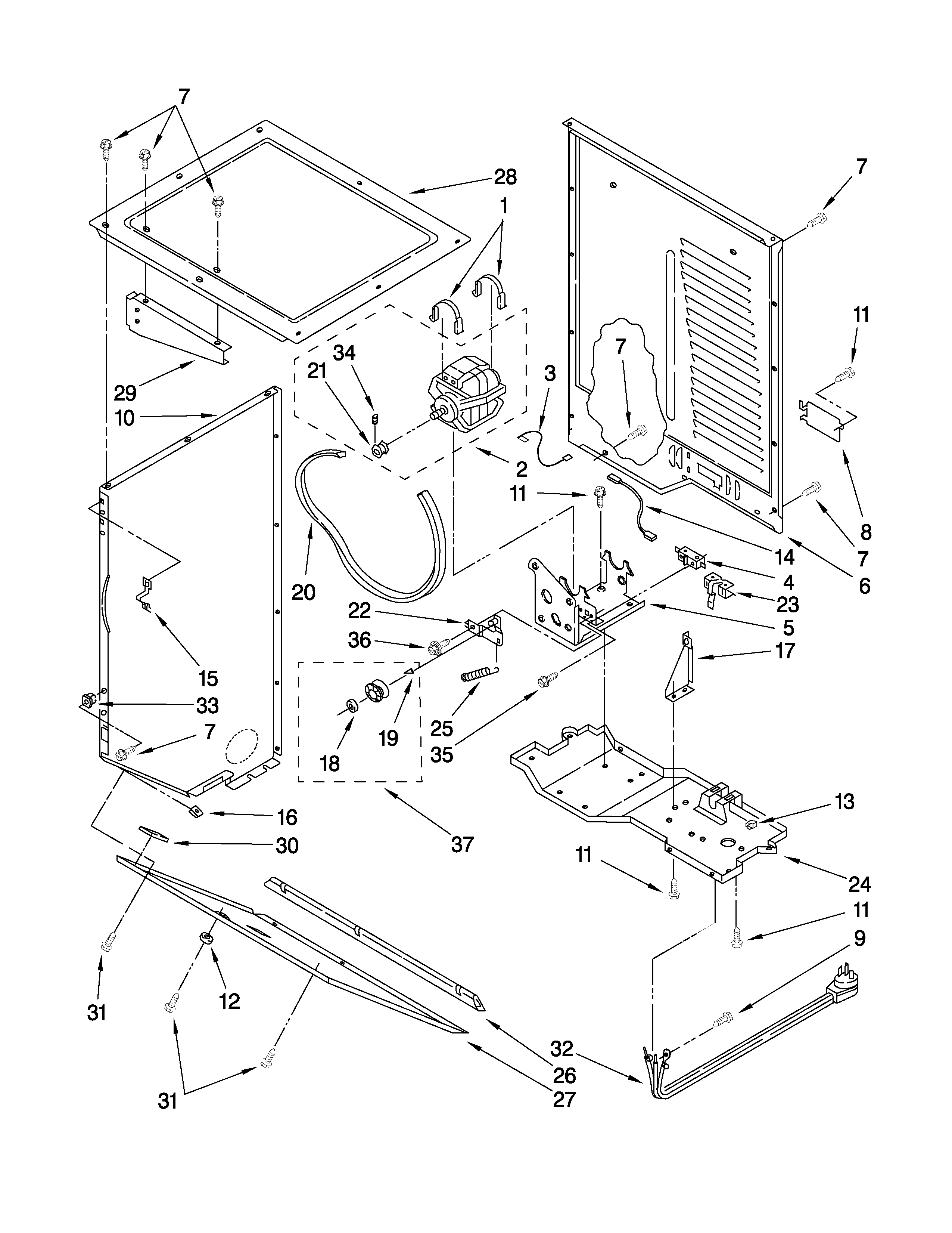 Dryer cabinet and motor parts