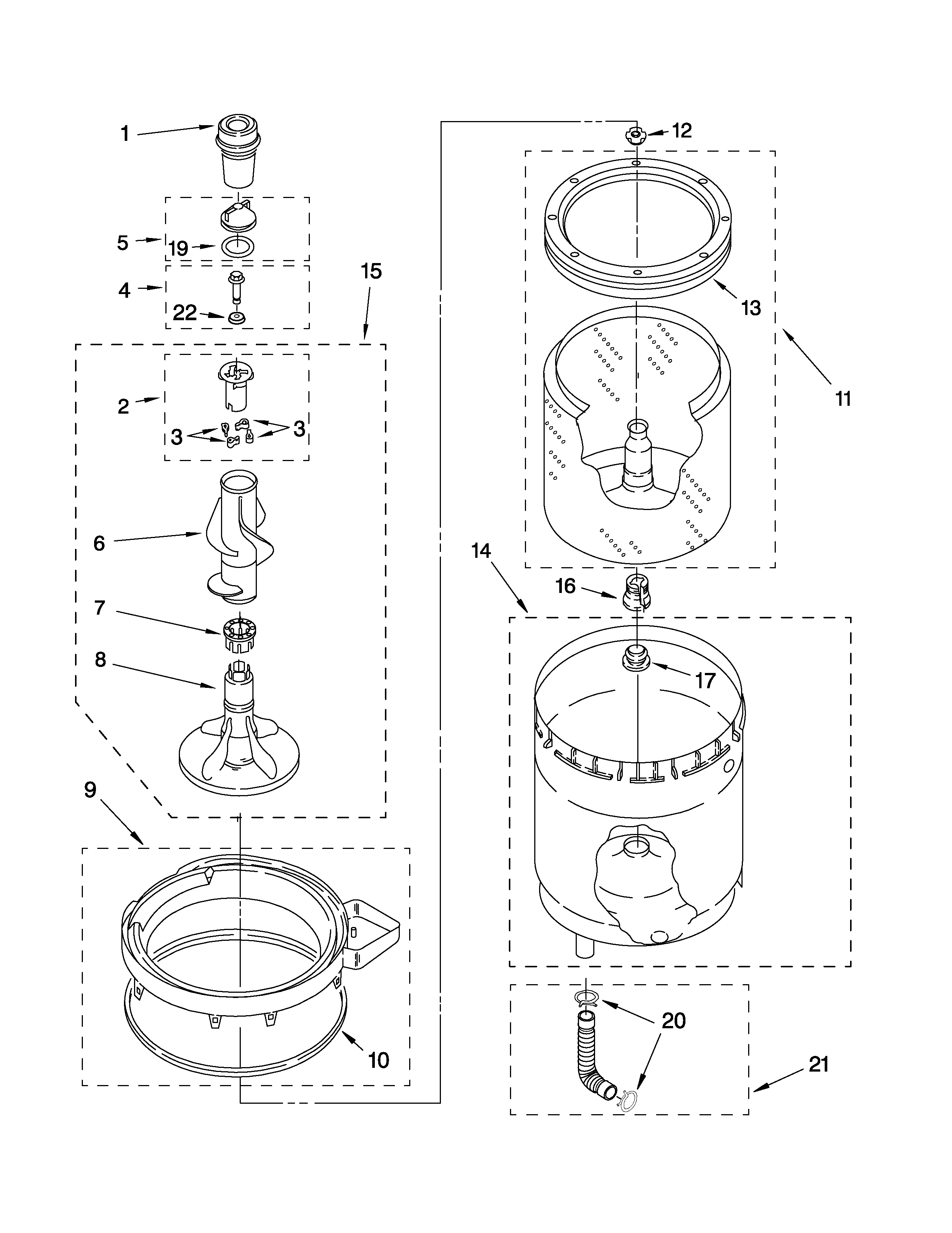 Agitator, basket and tub parts
