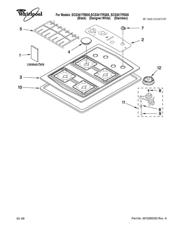 Cooktop, burner and grate parts