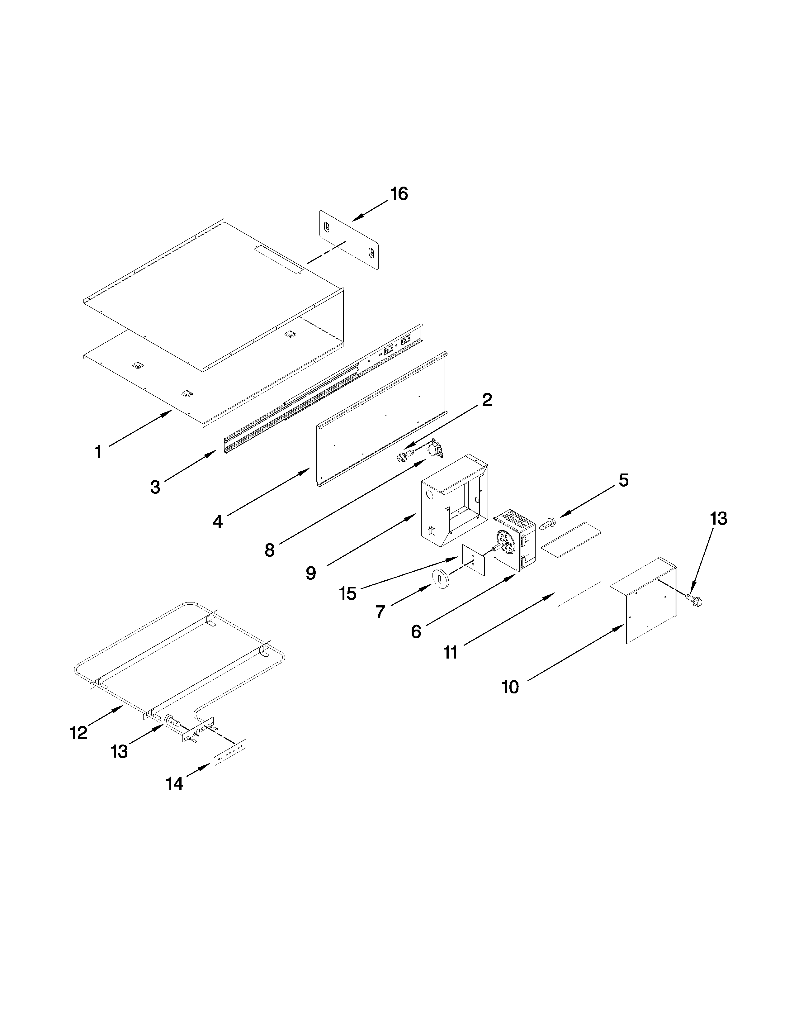 Internal warming drawer parts