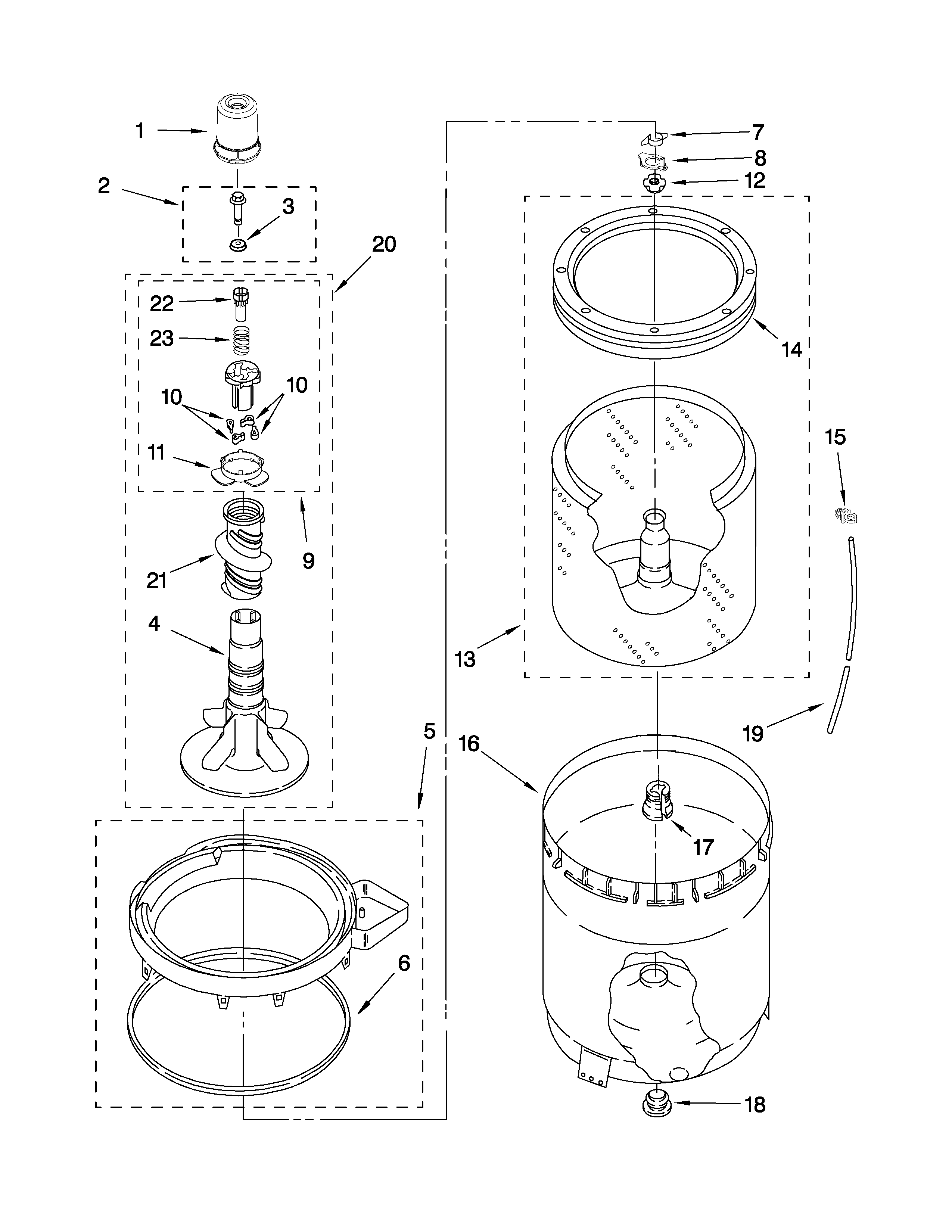 Agitator, basket and tub parts