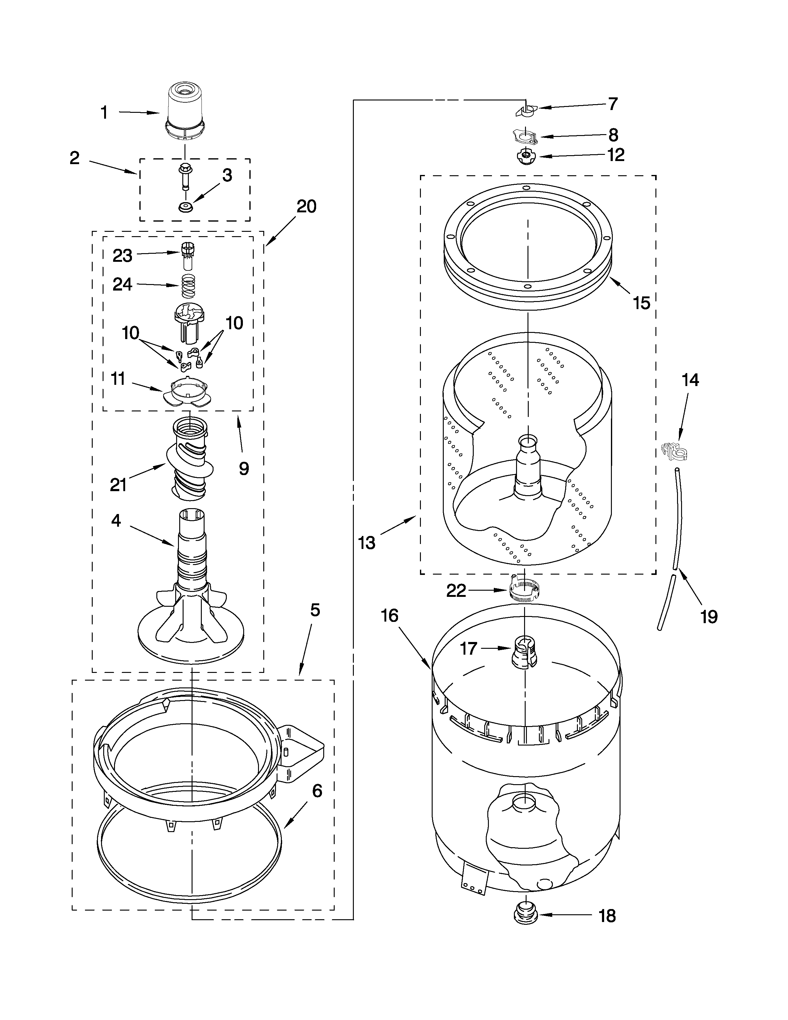 Agitator, basket and tub parts
