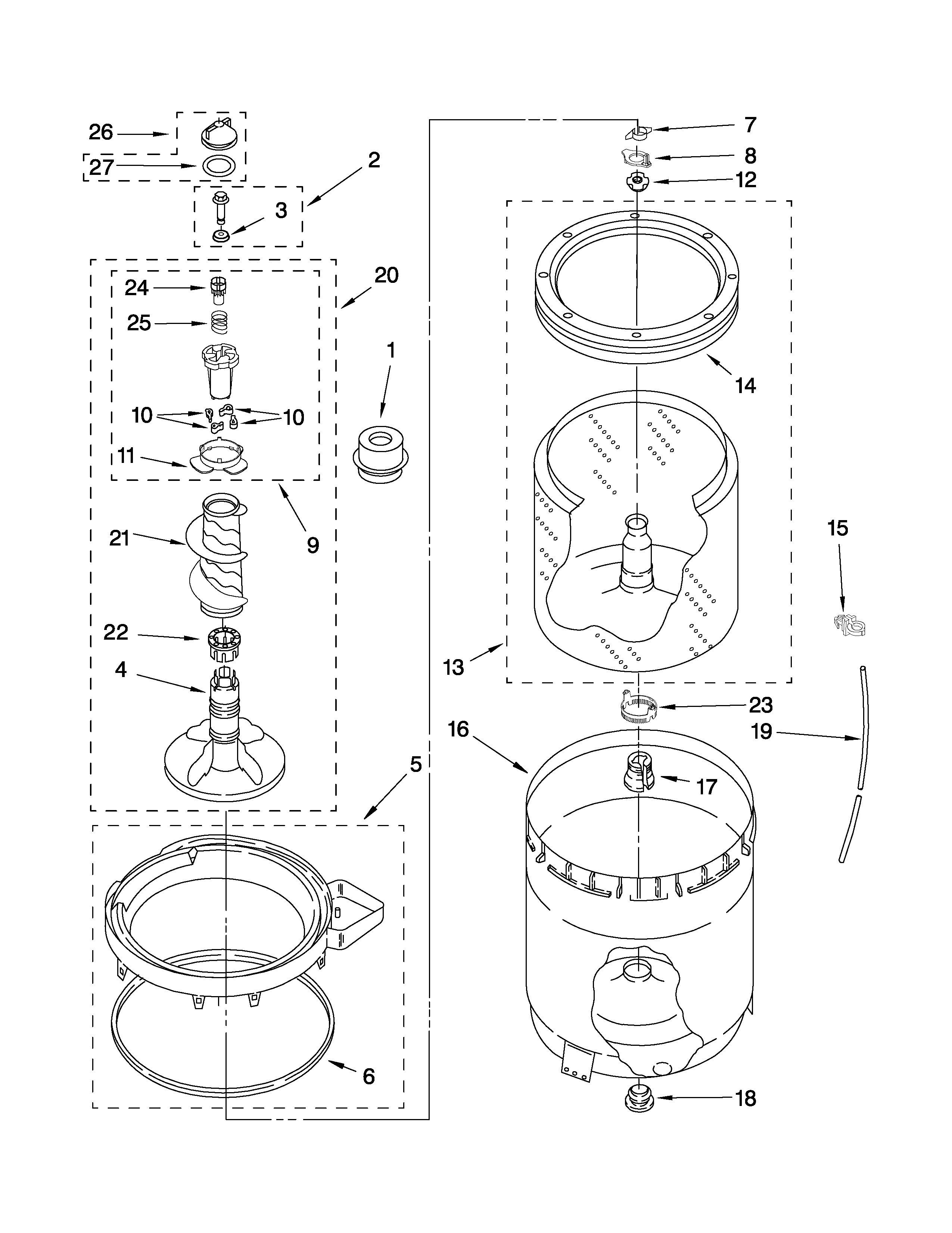 Agitator, basket and tub parts