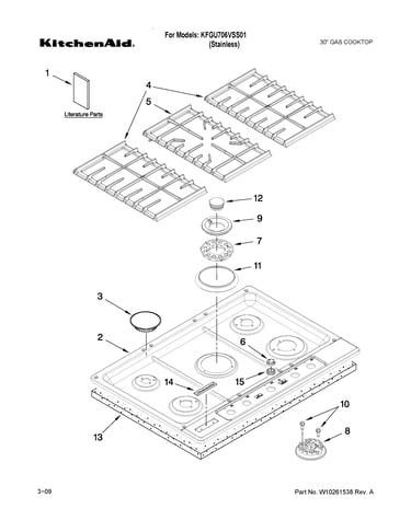 Cooktop, burner and grate parts