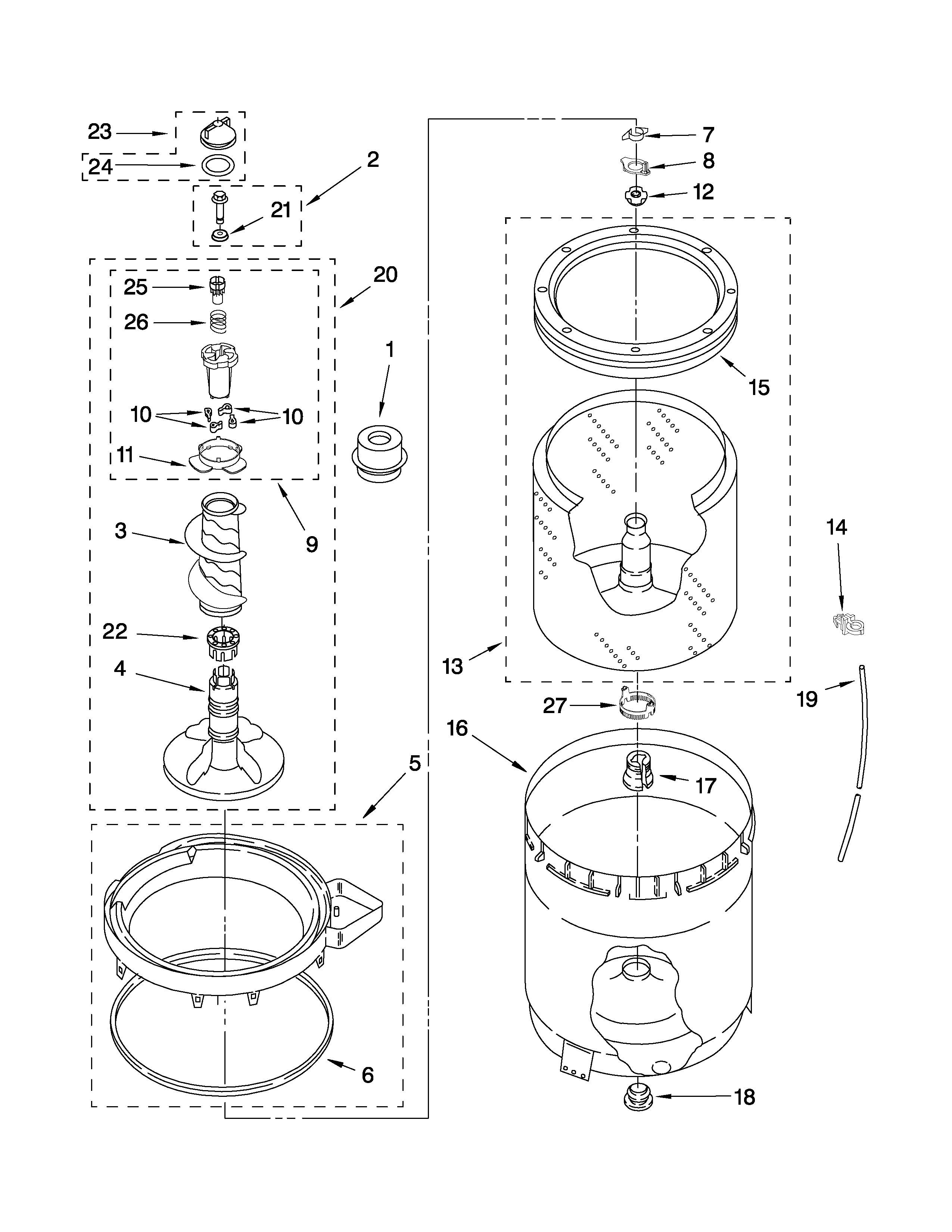 Agitator, basket and tub parts