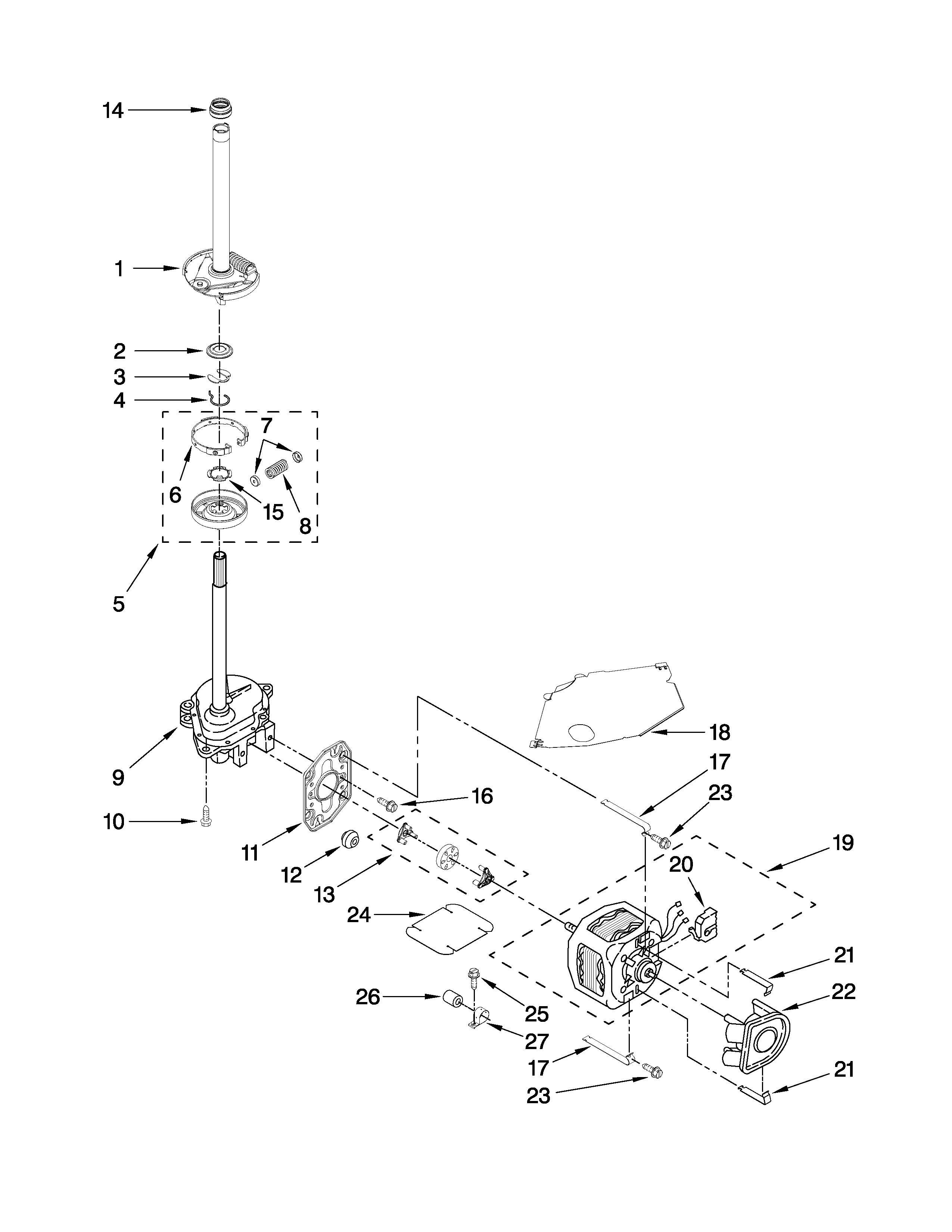 Brake, clutch, gearcase, motor and pump parts