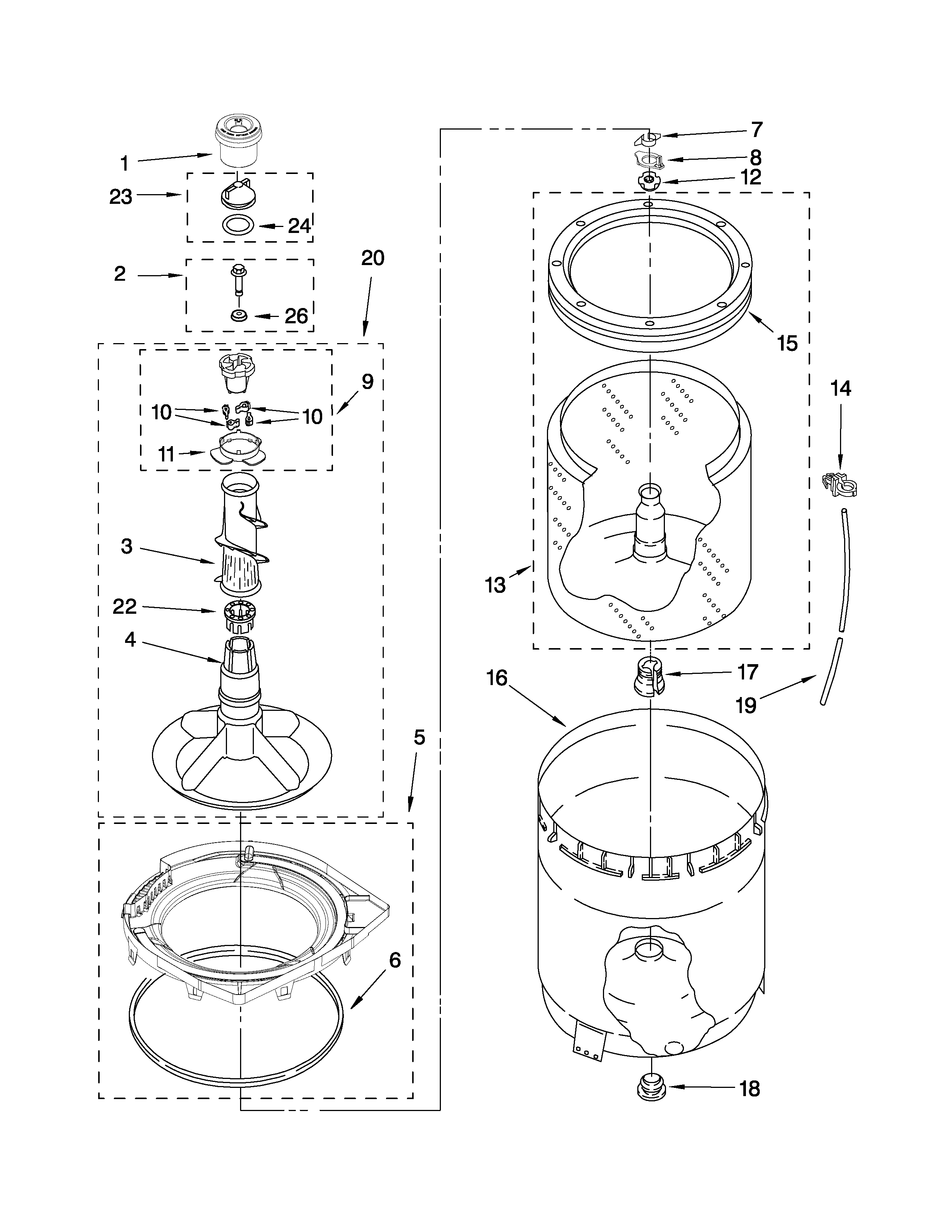 Agitator, basket and tub parts