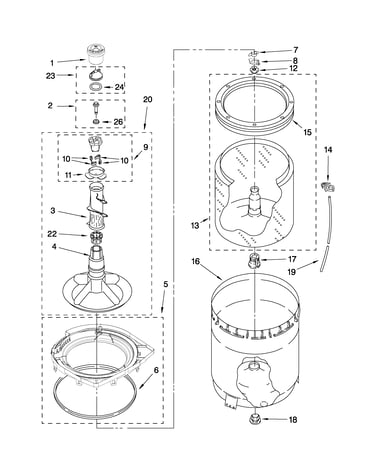 Agitator, basket and tub parts