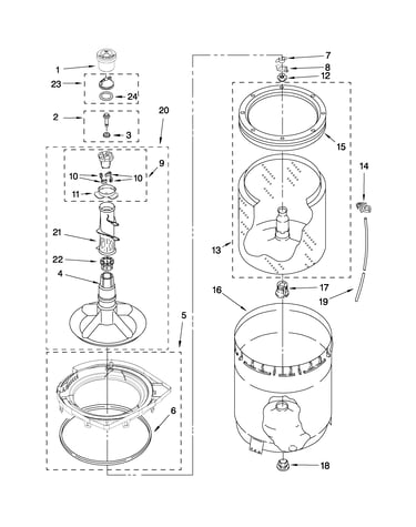Agitator, basket and tub parts