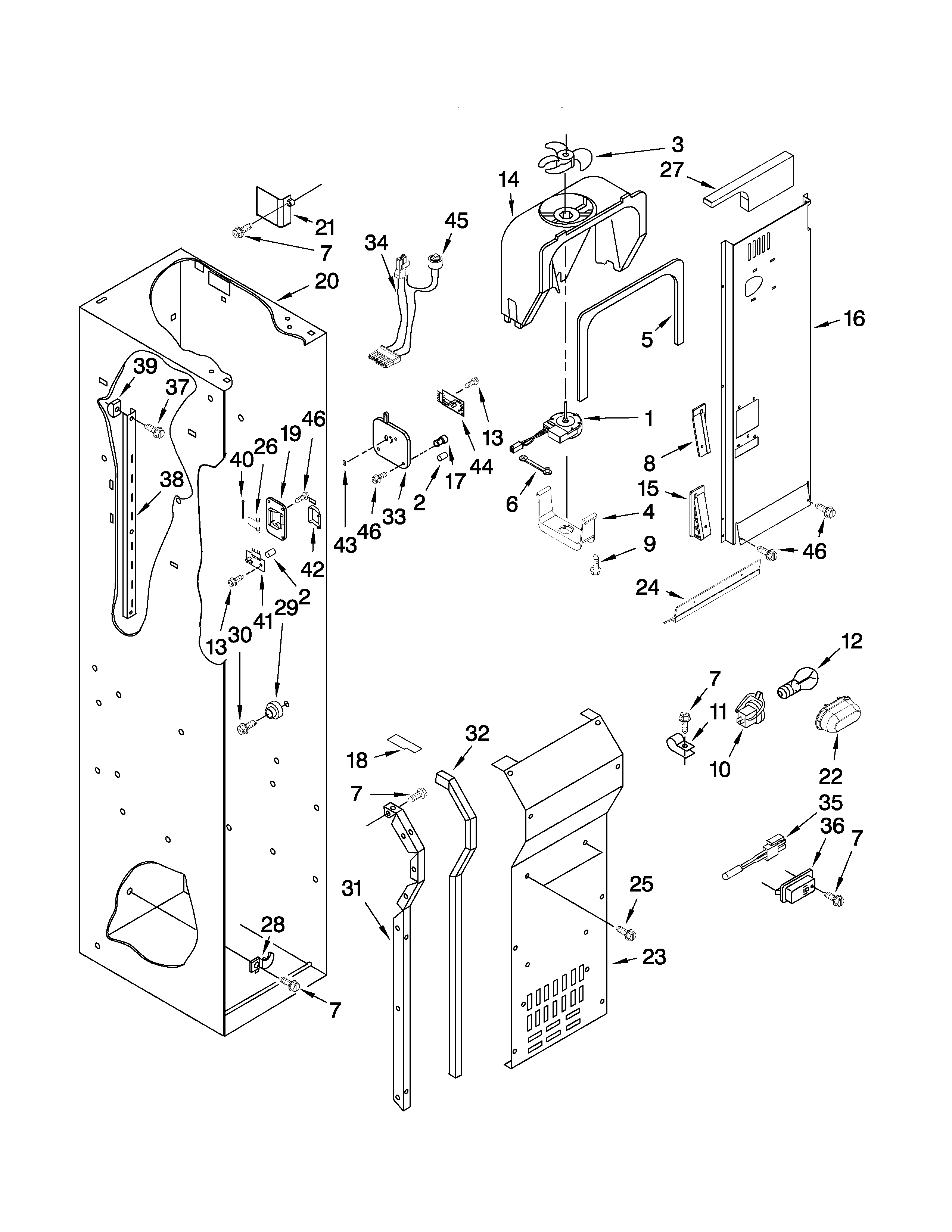 Freezer liner and air flow parts