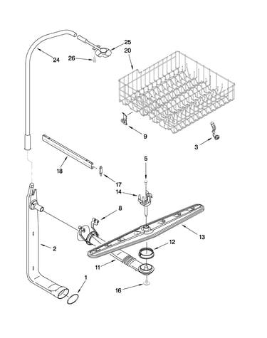 Upper dishrack and water feed parts