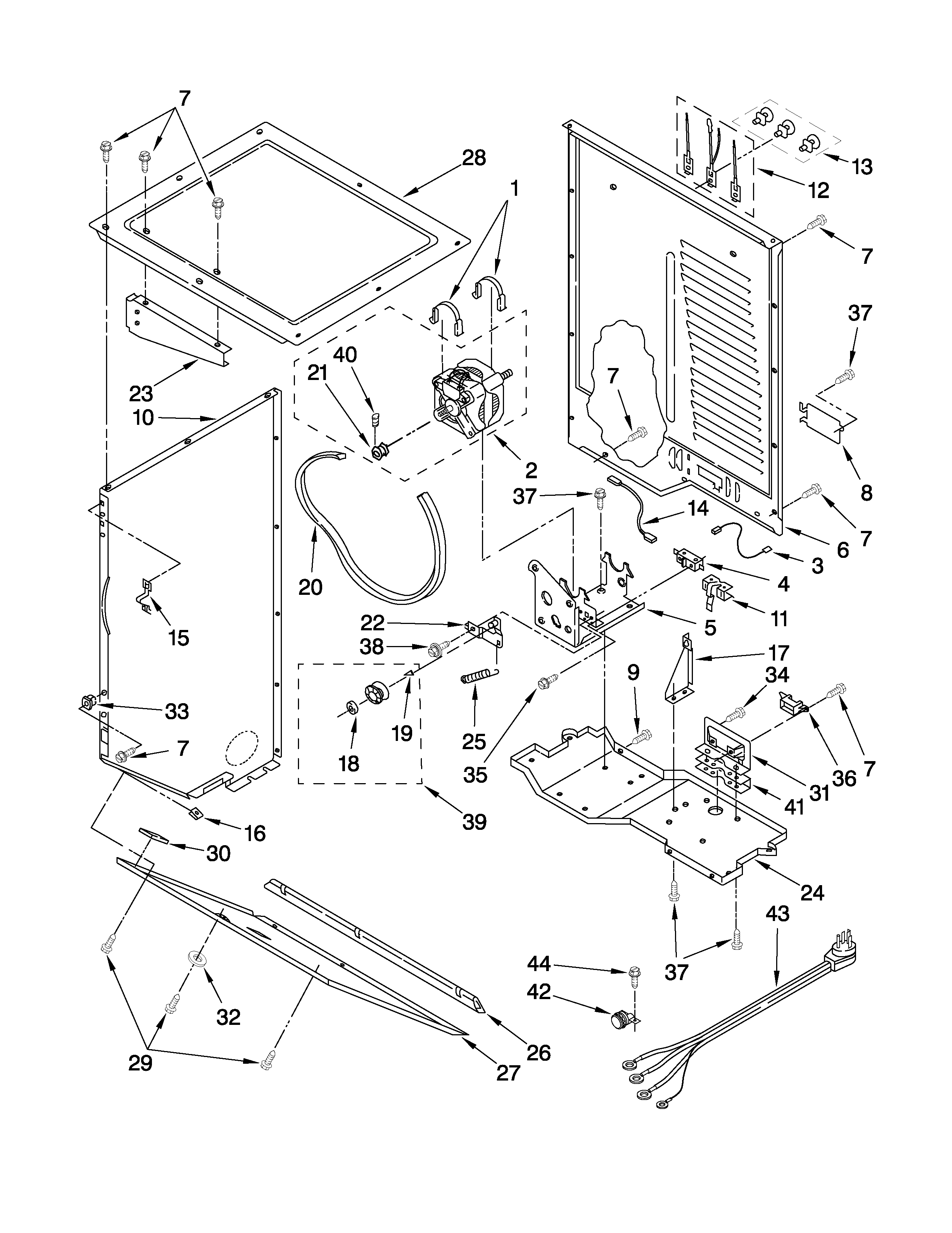Dryer cabinet and motor parts