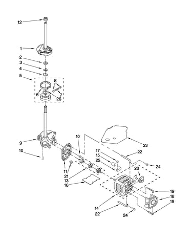 Brake, clutch, gearcase, motor and pump parts