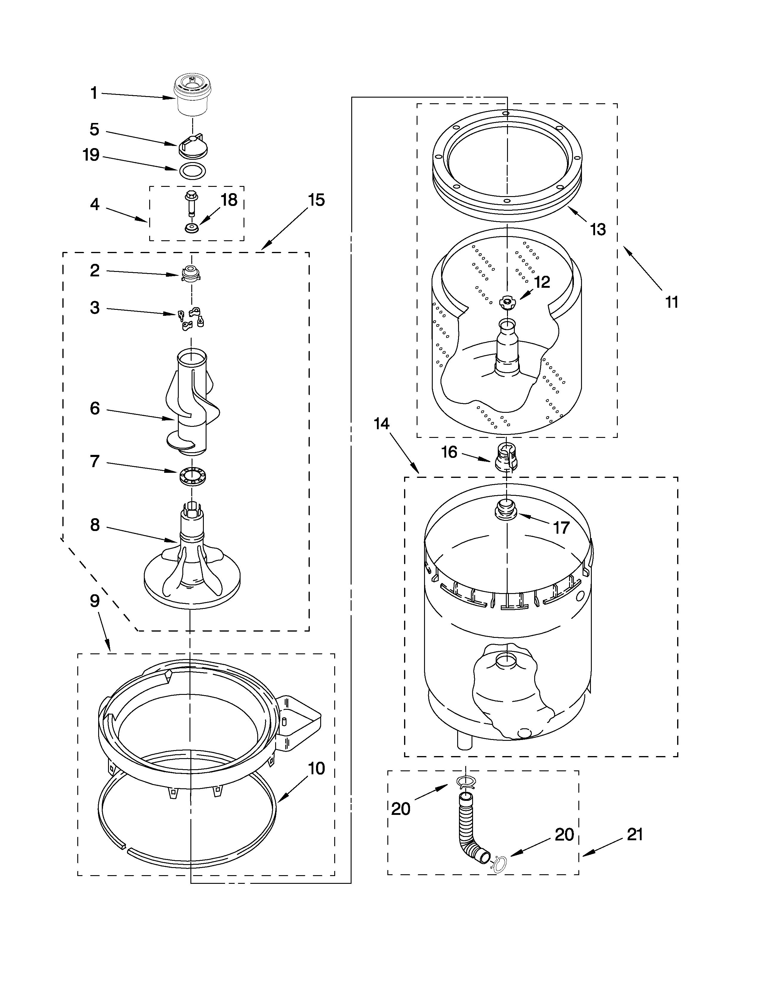 Agitator, basket and tub parts