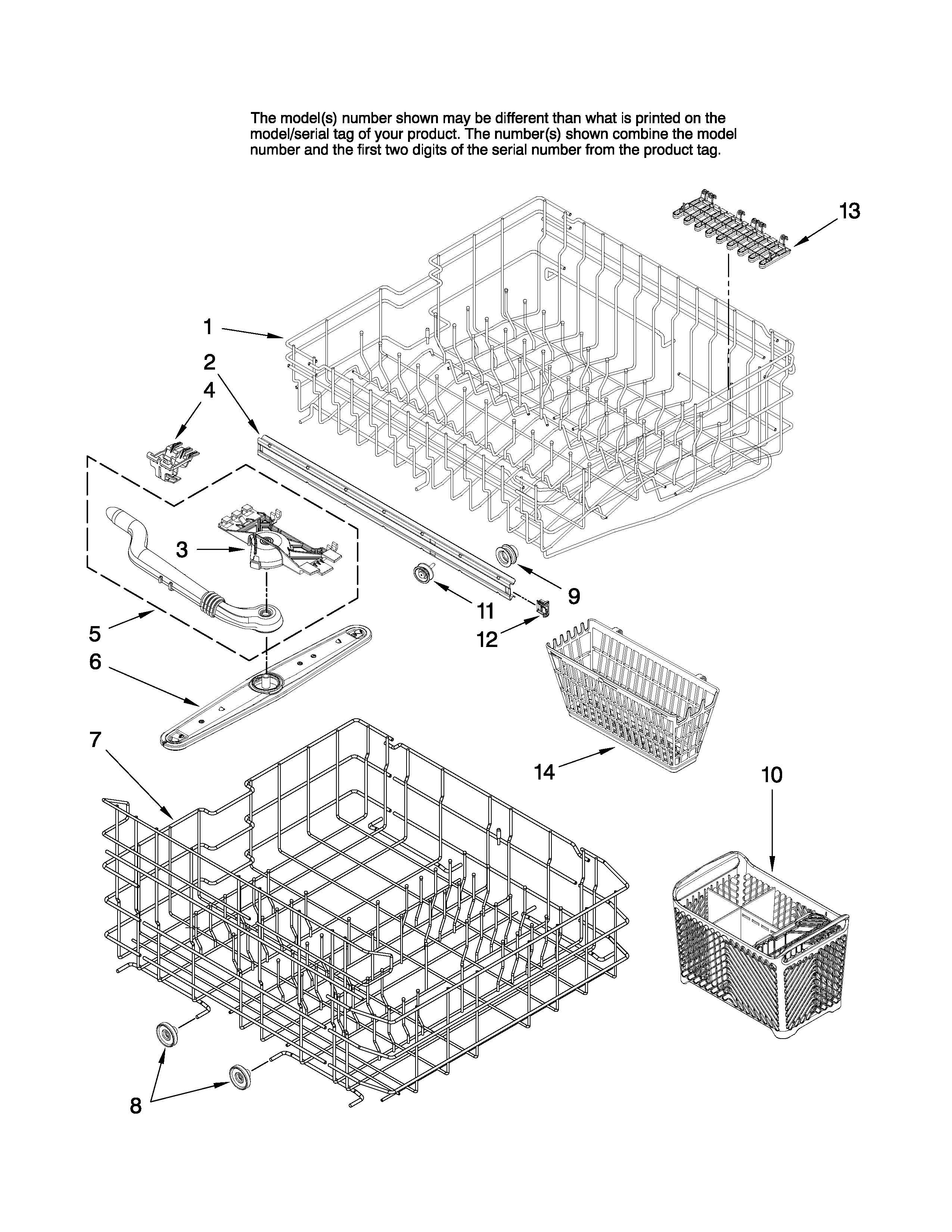 Upper and lower rack parts