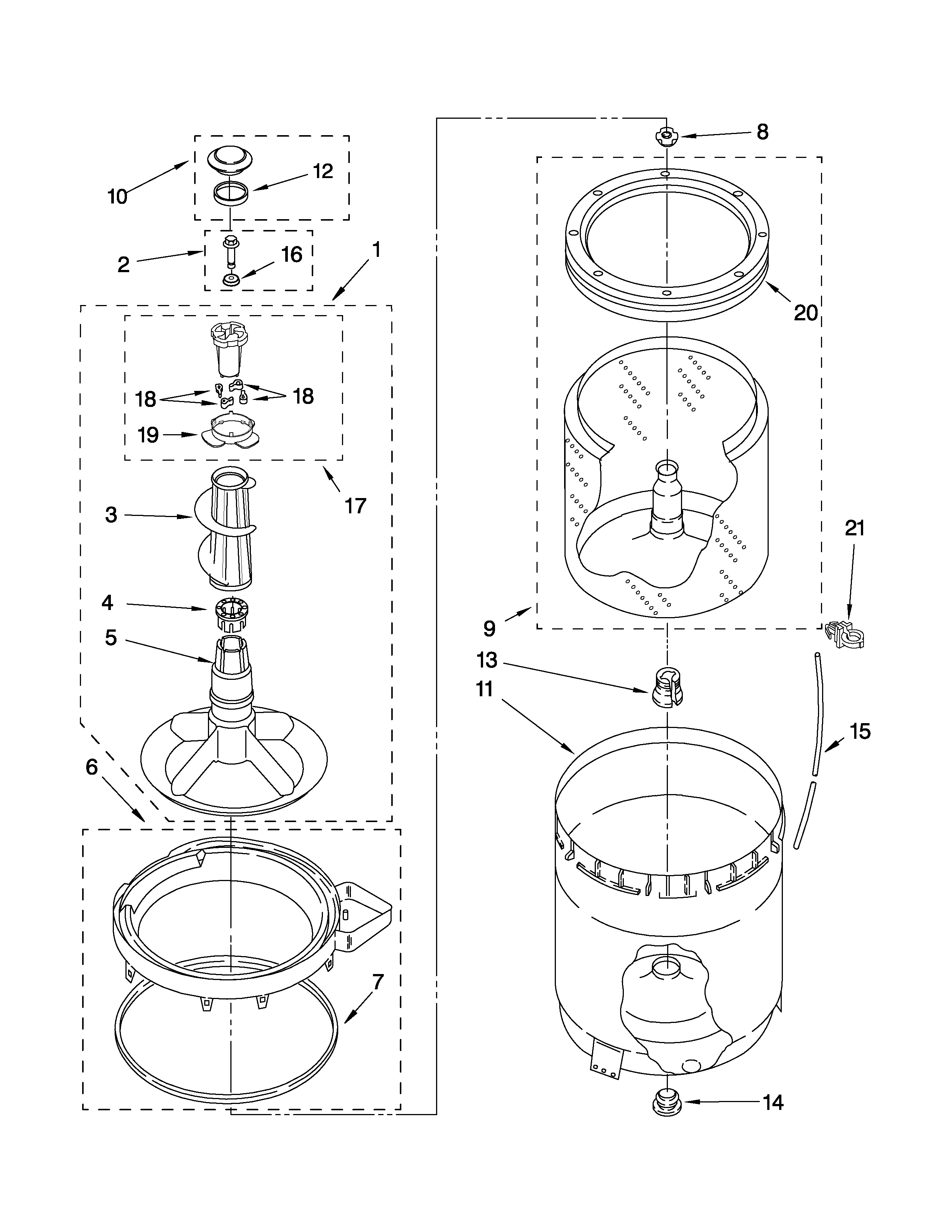Agitator, basket and tub parts