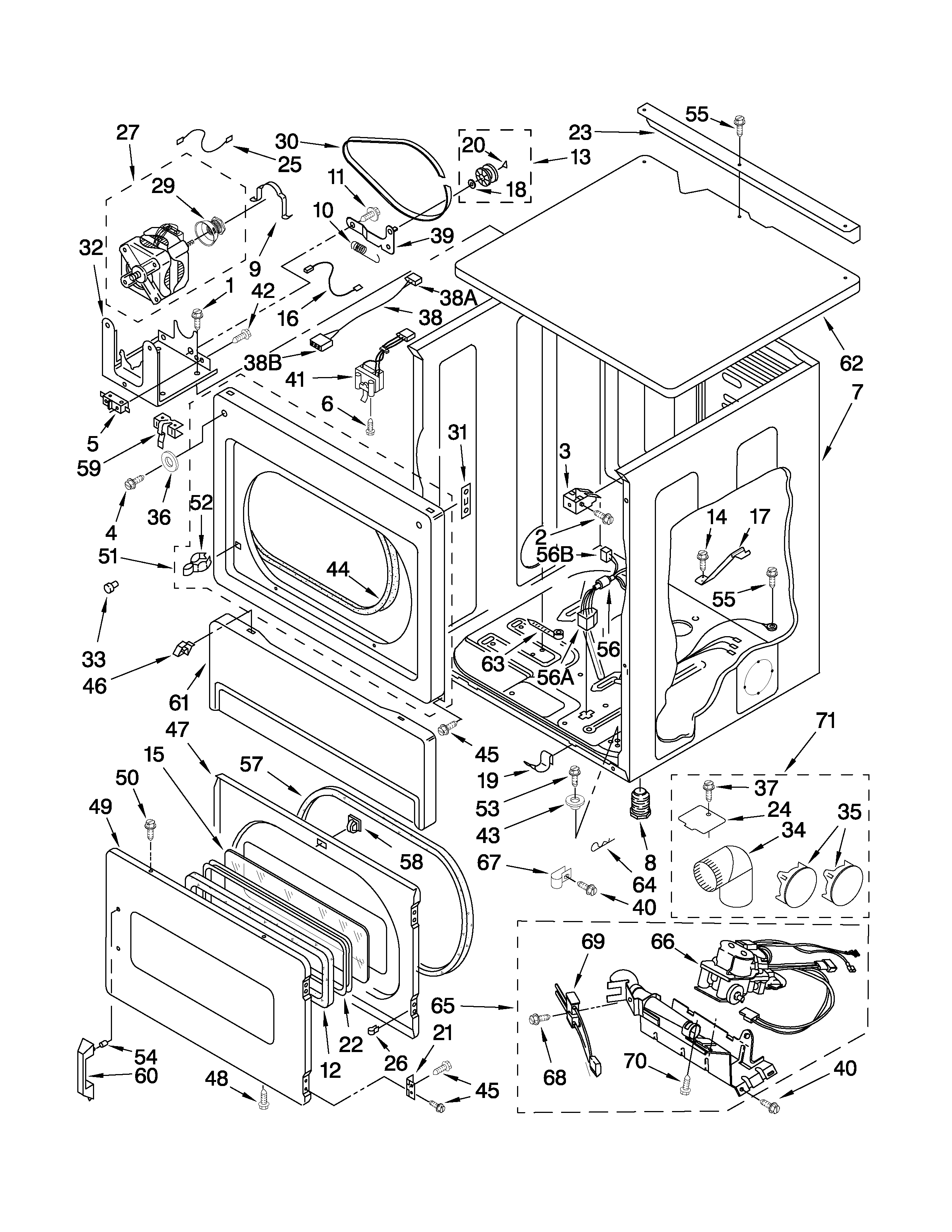 Upper cabinet and front panel parts