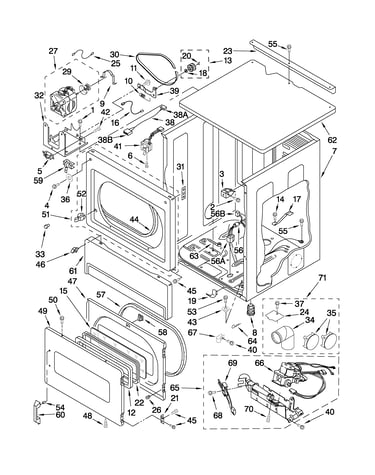 Upper cabinet and front panel parts