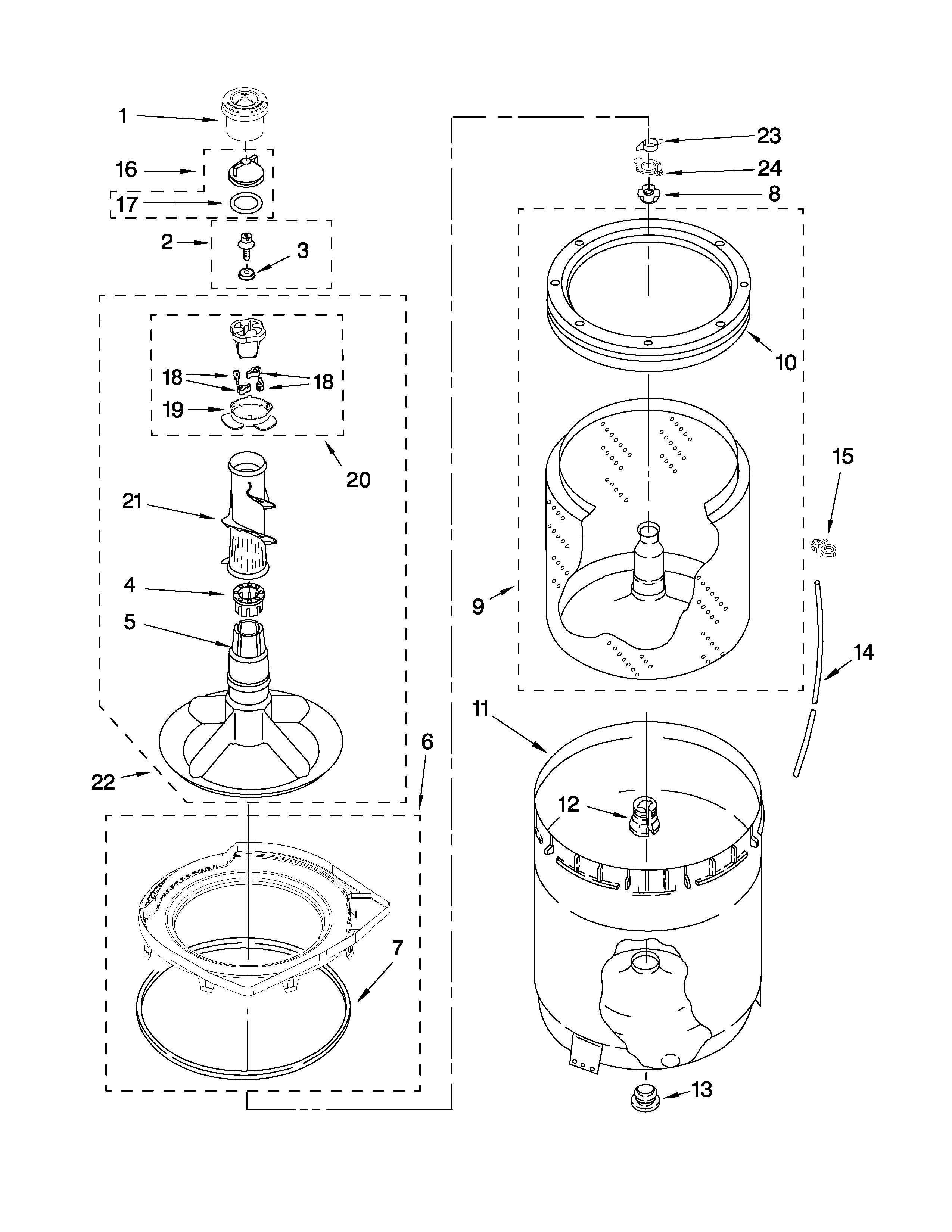 Agitator, basket and tub parts