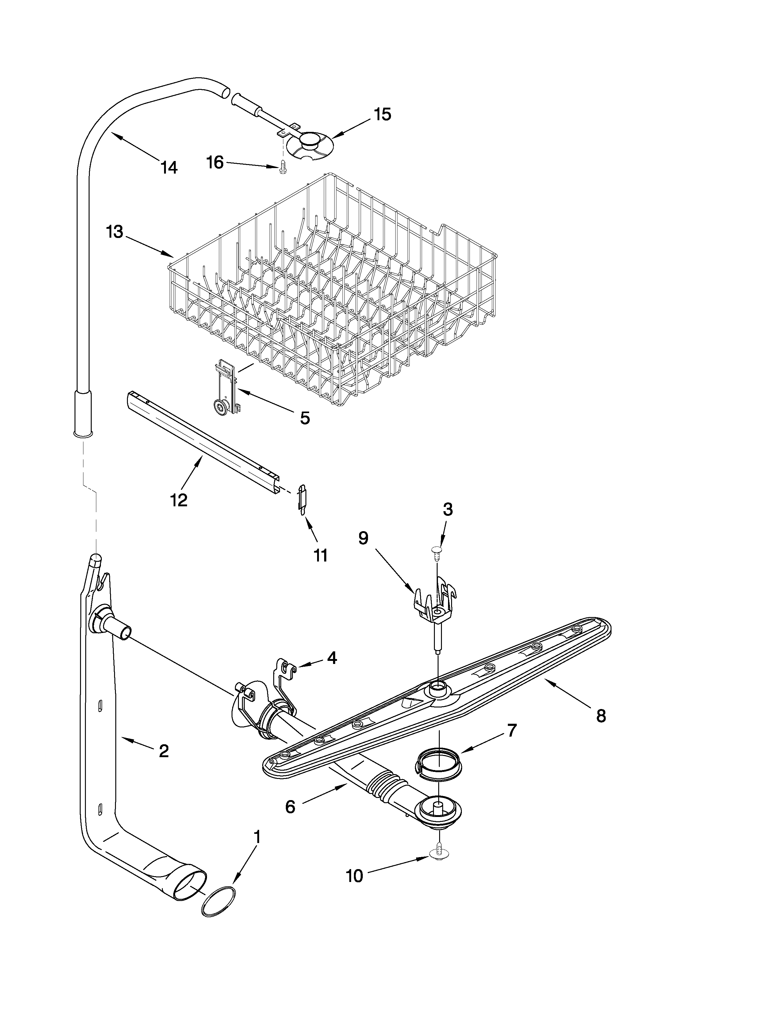 UPPER DISHRACK AND WATER FEED PARTS