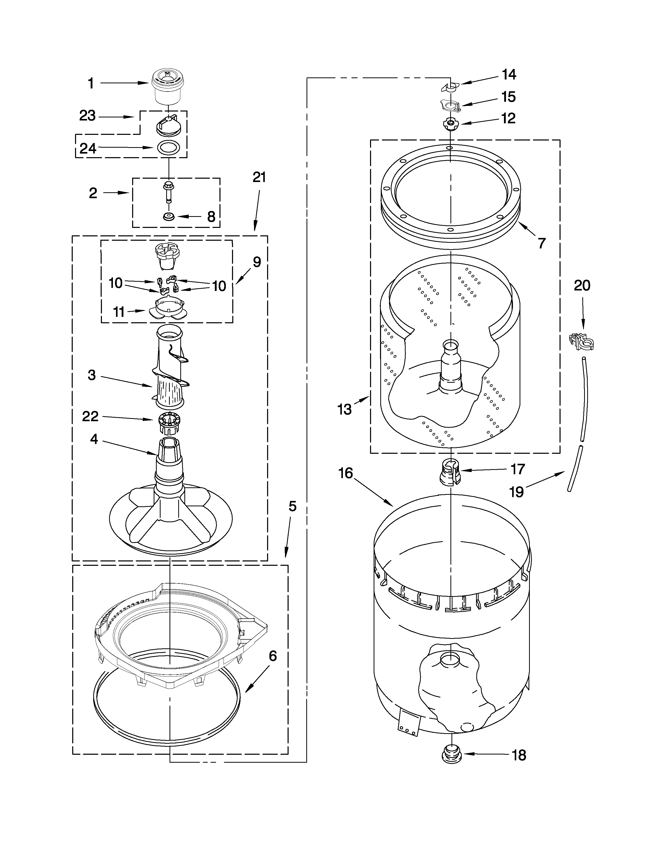Agitator, basket and tub parts