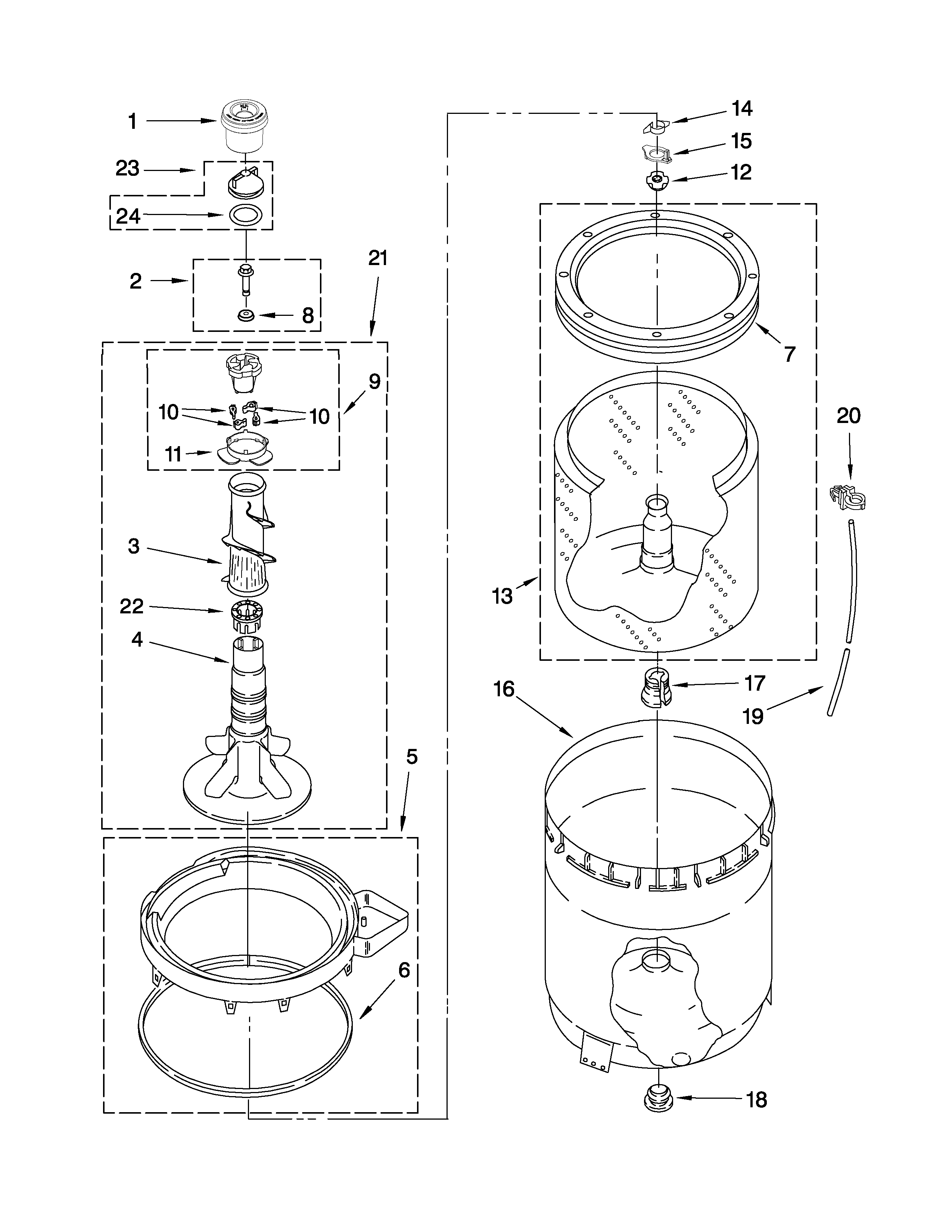 Agitator, basket and tub parts