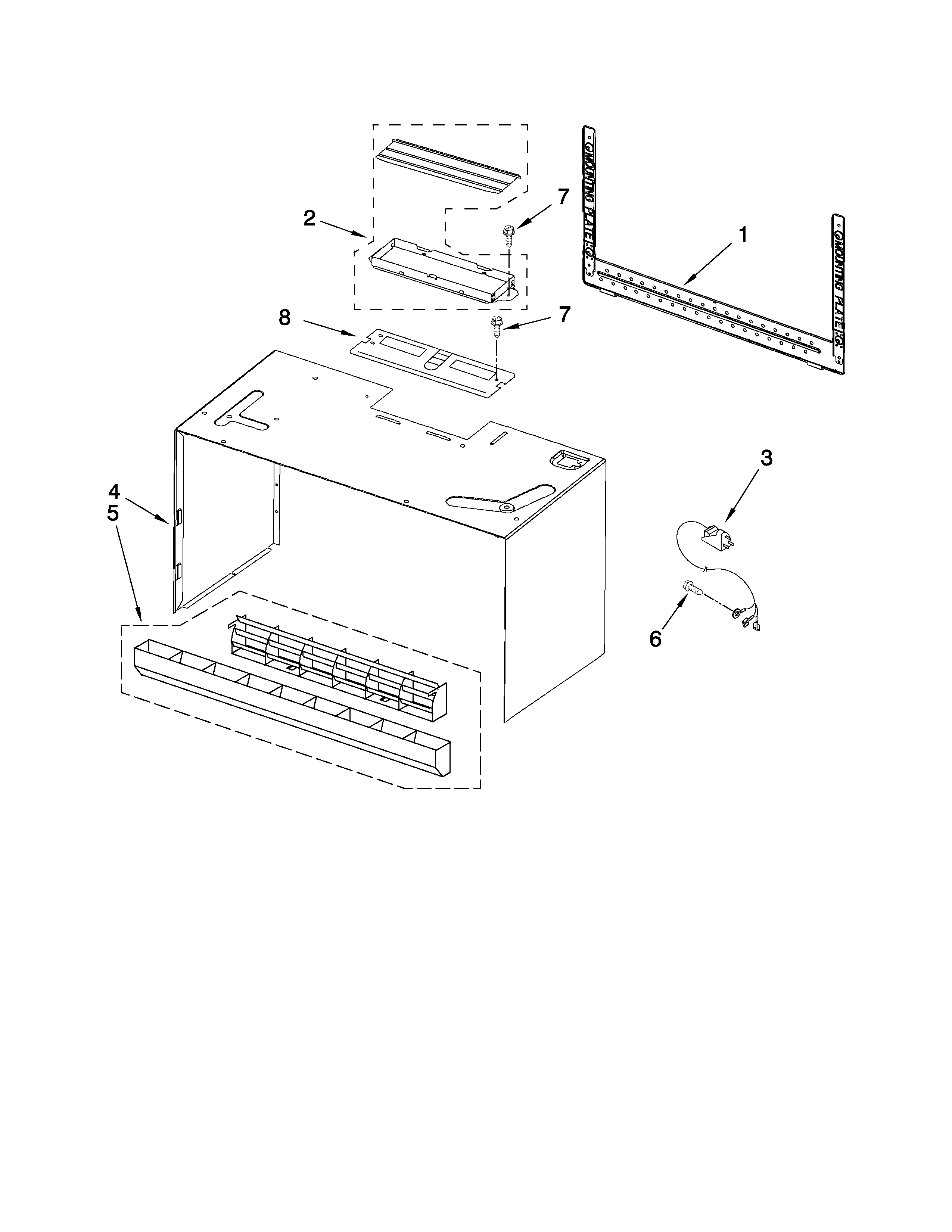 Cabinet and installation parts
