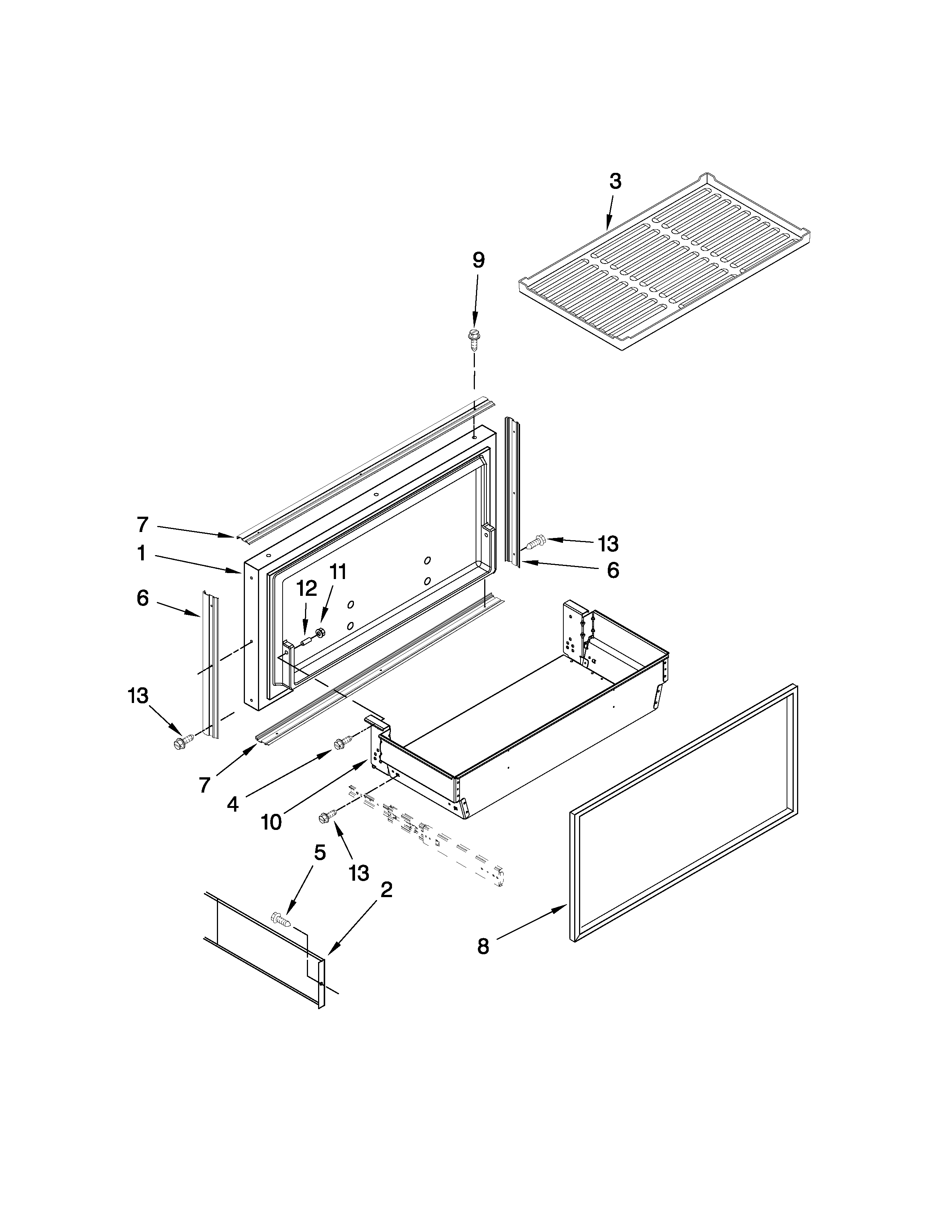 Freezer door and basket parts