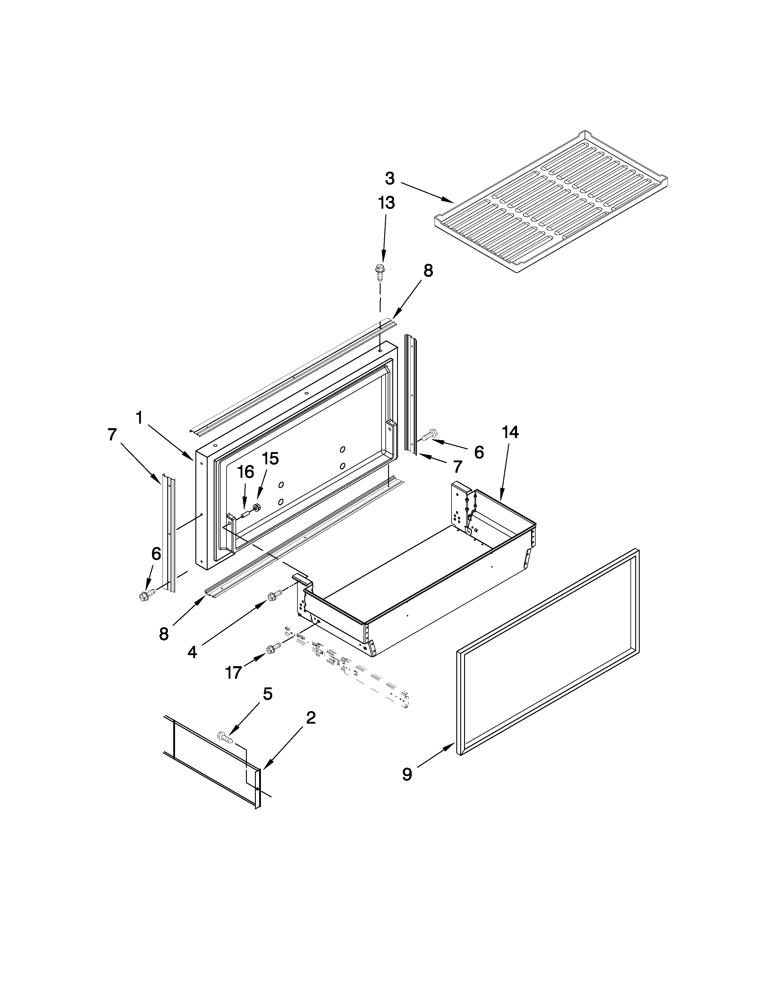 Freezer door and basket parts