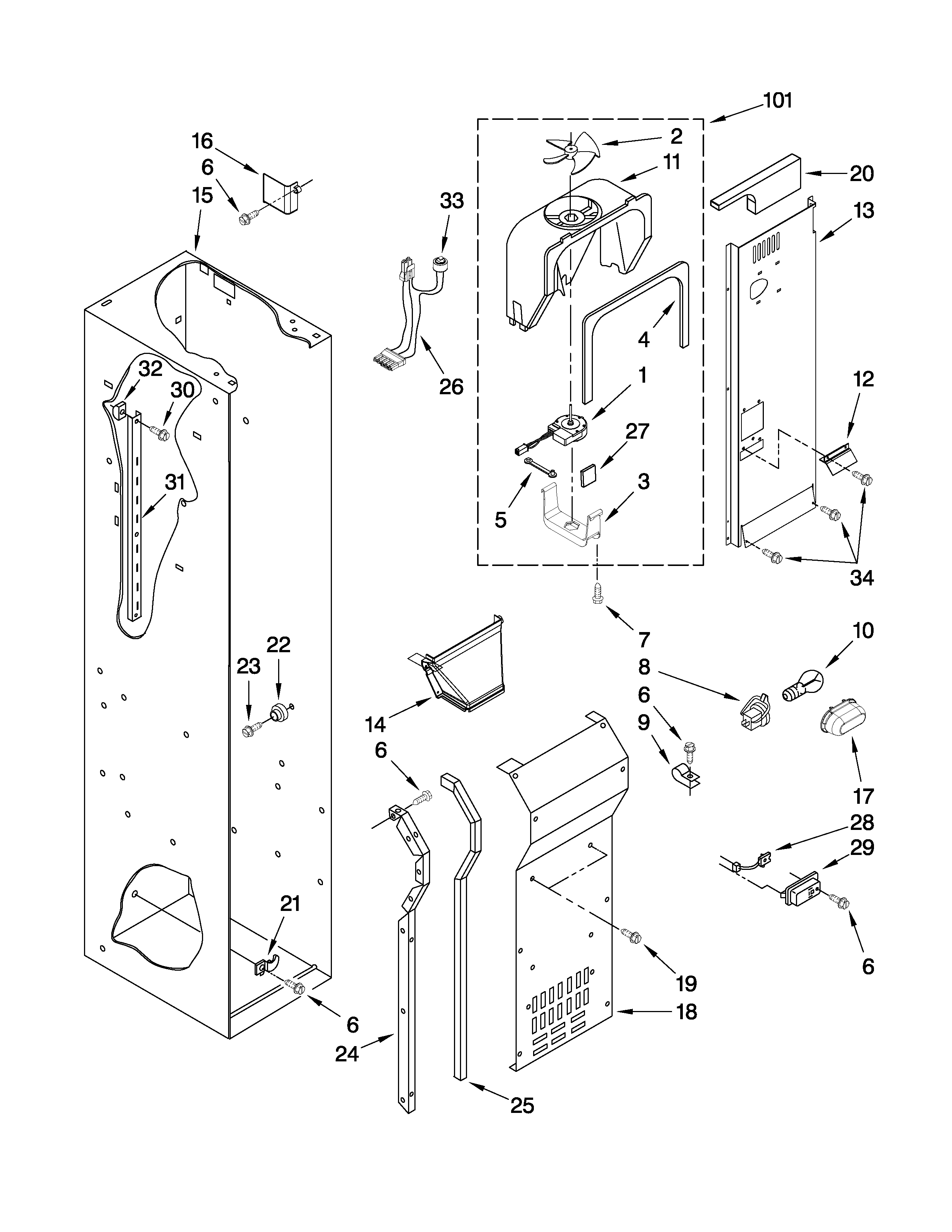 Freezer liner and air flow parts