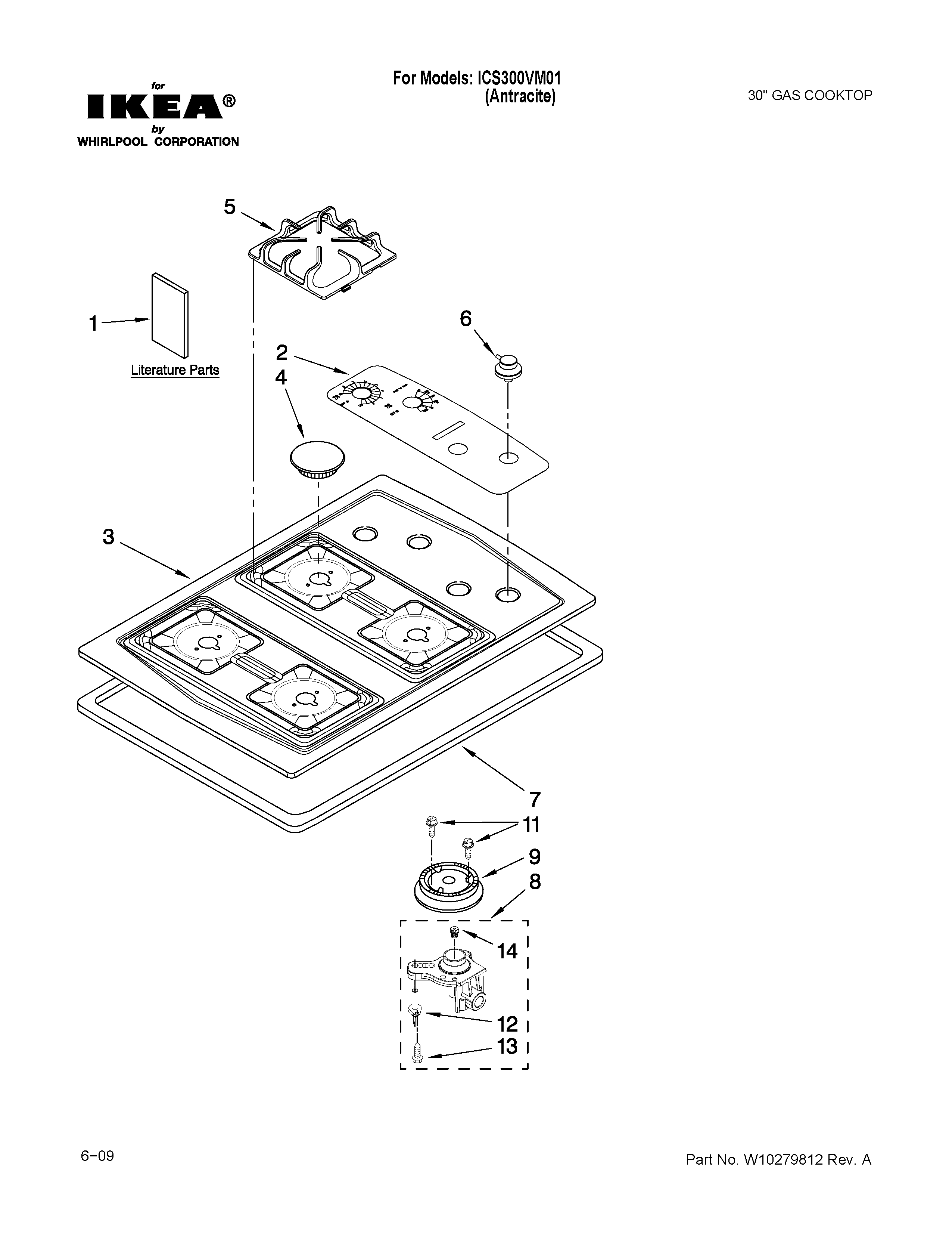 COOKTOP, BURNER AND GRATE PARTS